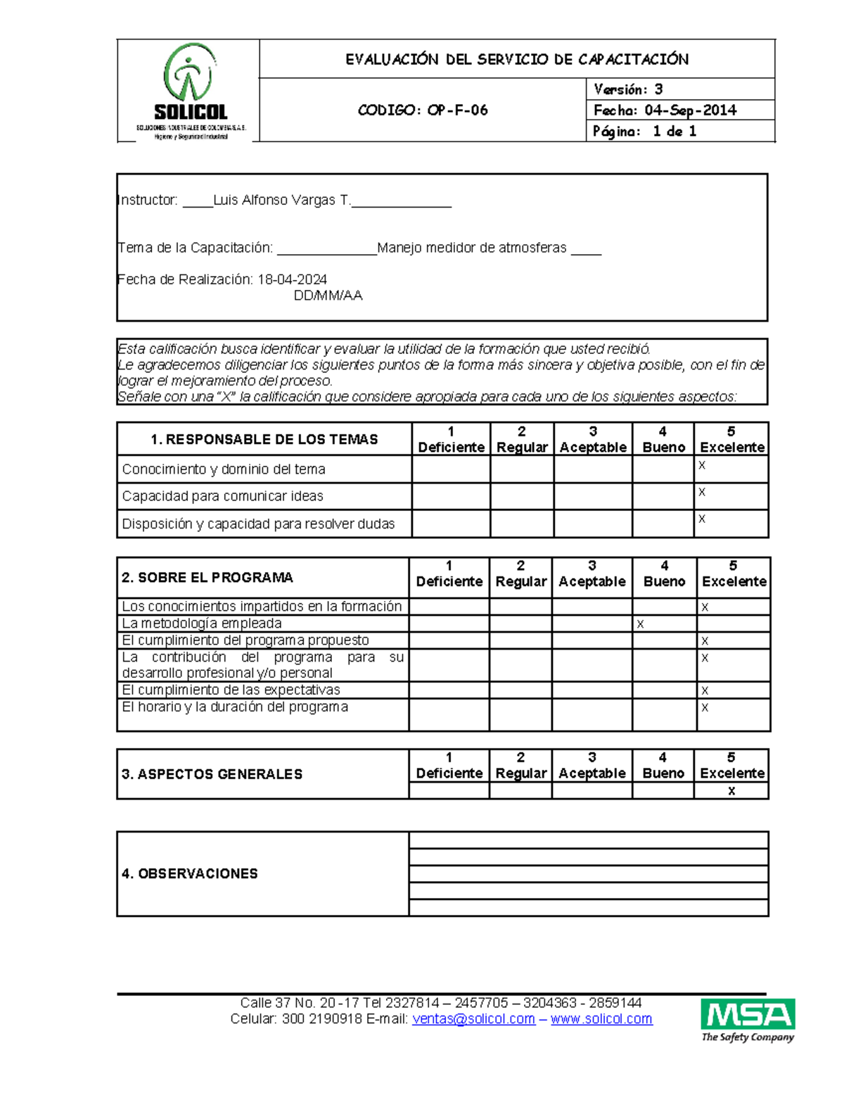 OP-F-06 Evaluacion del servicio de la capacitación V3 - EVALUACIÓN DEL ...