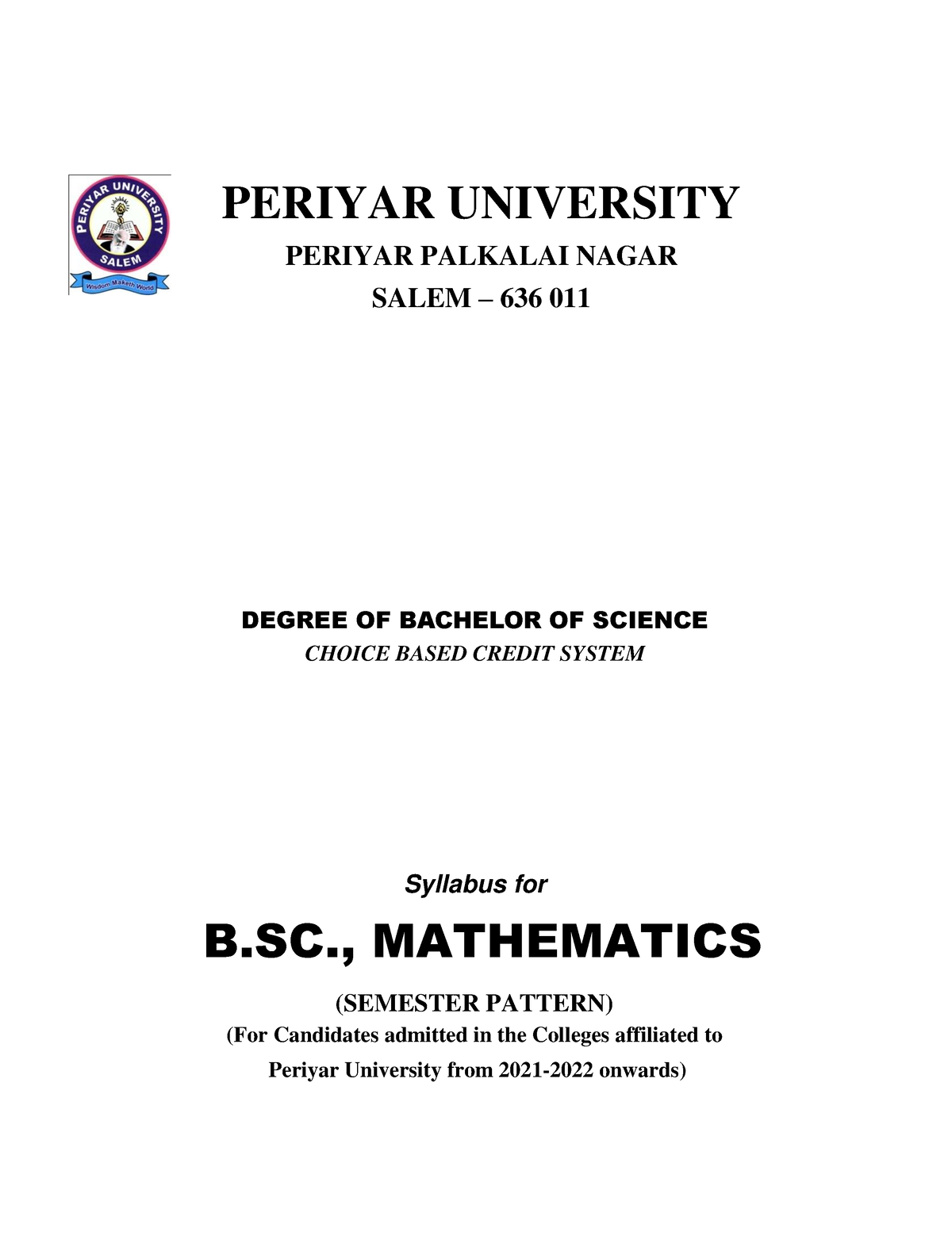 B.SC., Mathematics-Ref 21UMAA01 - DEGREE OF BACHELOR OF SCIENCE CHOICE ...