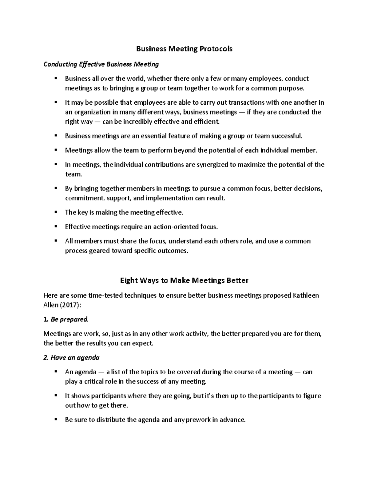 Business+Meeting+Protocols - Business Meeting Protocols Conducting ...