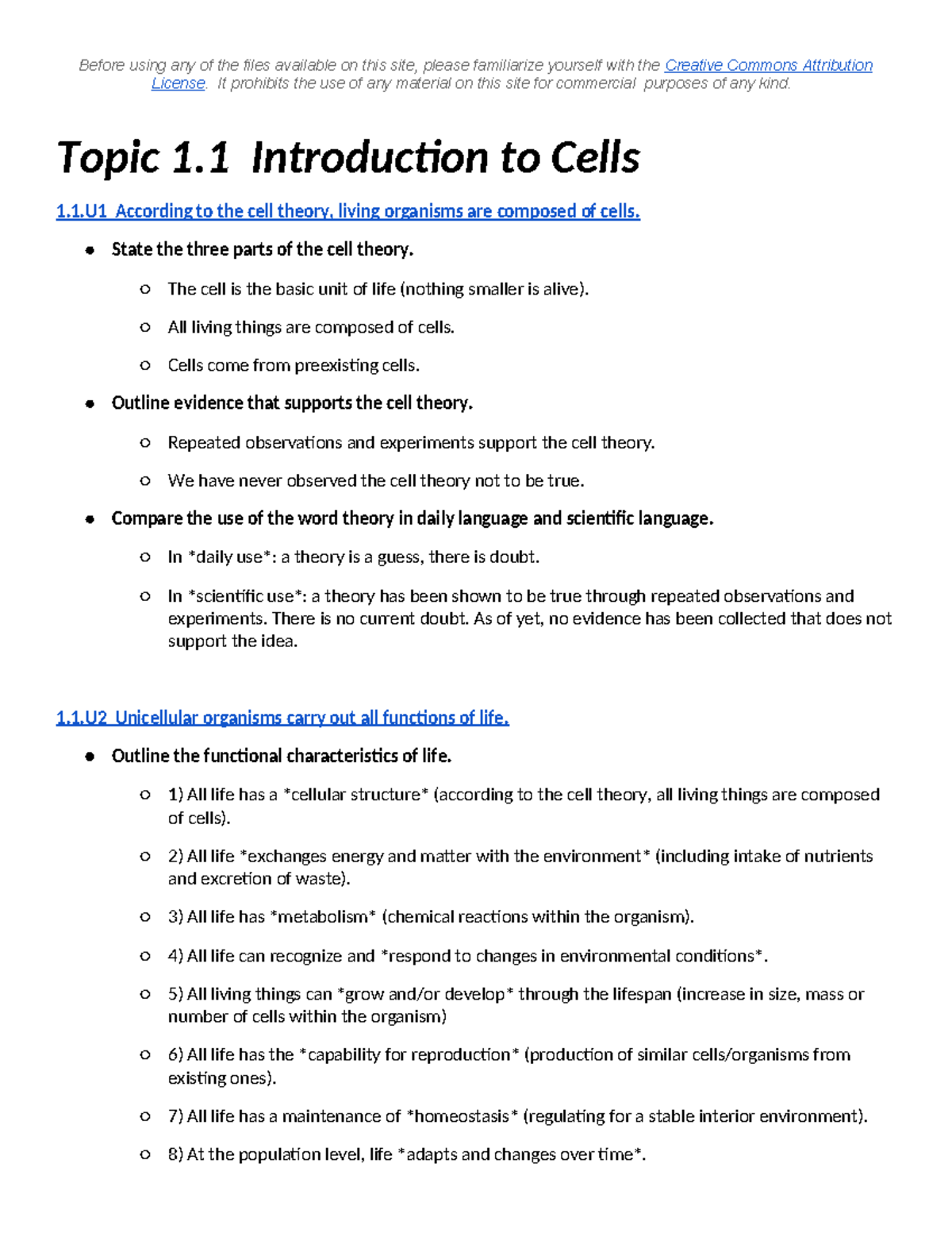 1.1 Introduction to Cells - License. It prohibits the use of any ...