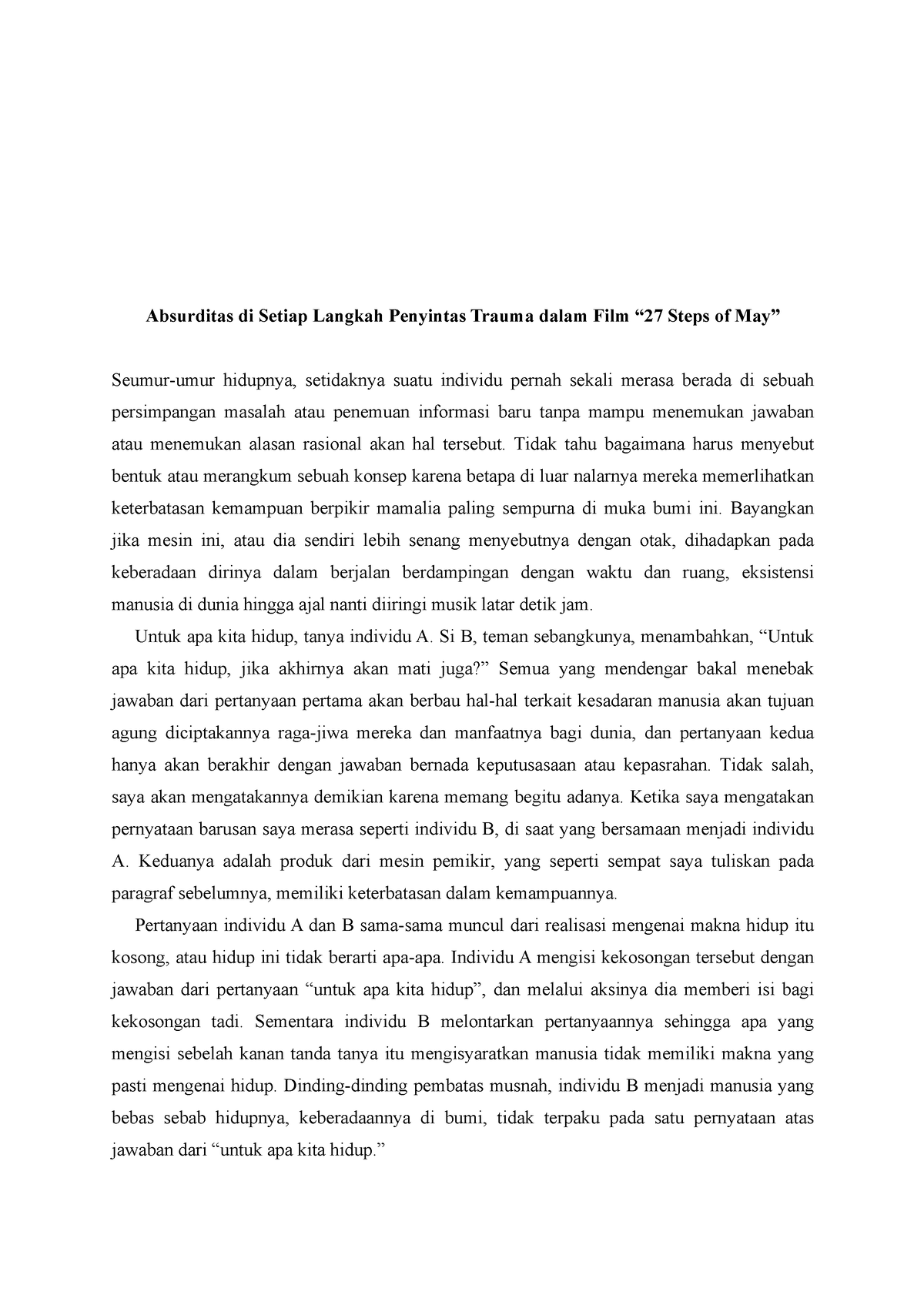 Representasi Perempuan Sebagai Penyintas Trauma - Absurditas Di Setiap ...