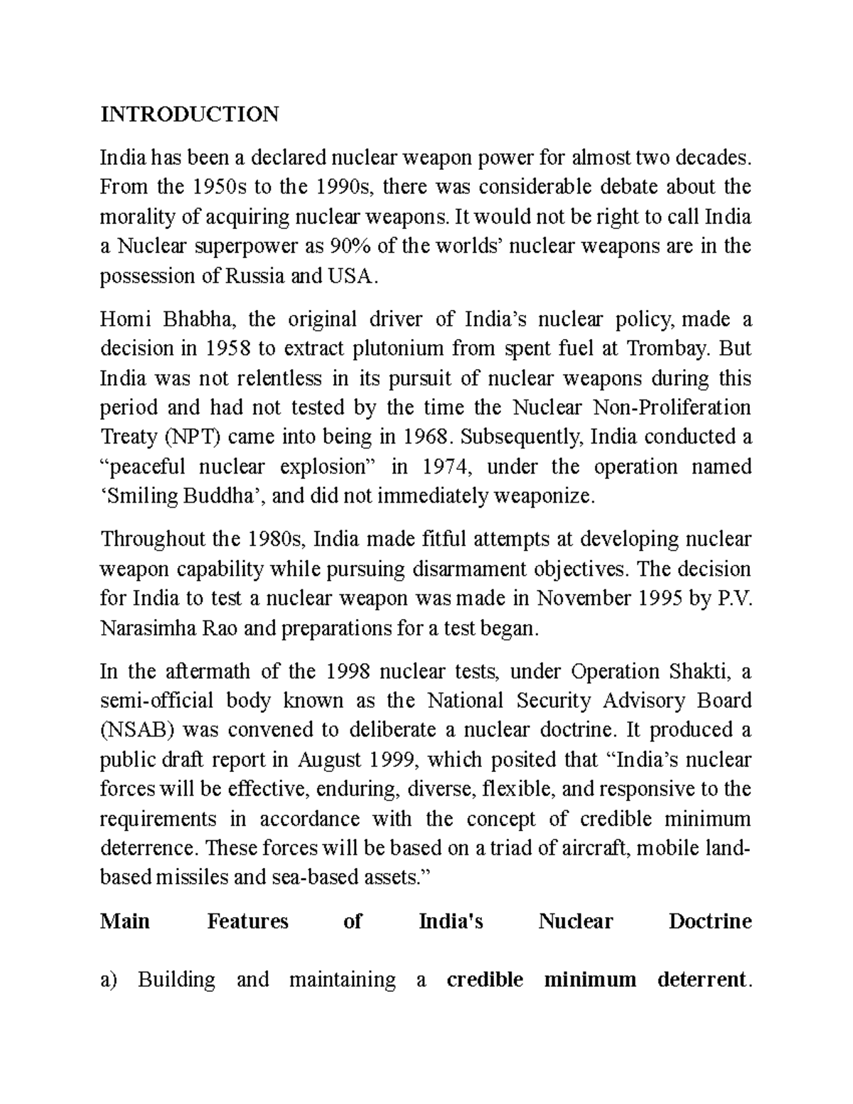 India's Nuclear Policy From 1947 Till Today - INTRODUCTION India Has ...