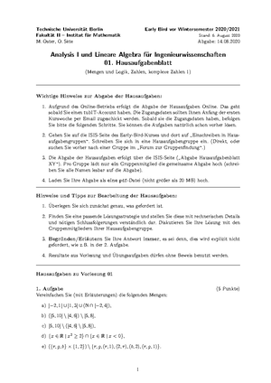 Hausaufgaben Lösungen - Analysis I Und Lineare Algebra Für ...