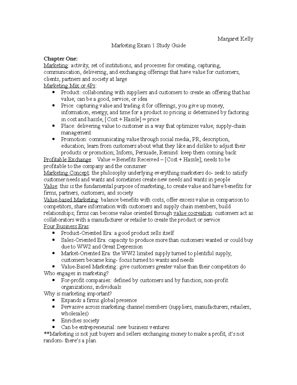 Marketing 301 Exam 1 Study Guide Margaret Kelly Marketing Exam 1 Marketing 301 Exam 1 Study Guide Margaret Kelly Marketing Exam 1