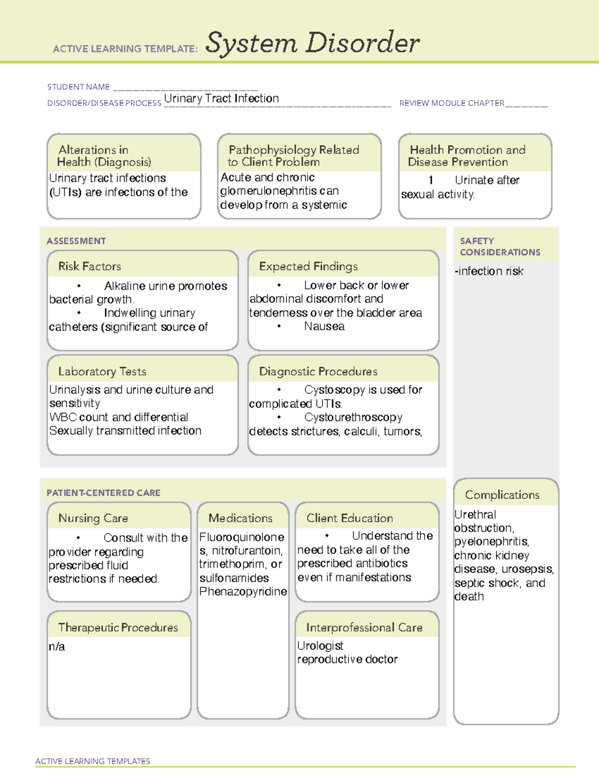 UTI - system disorder - ACTIVE LEARNING TEMPLATES System Disorder ...