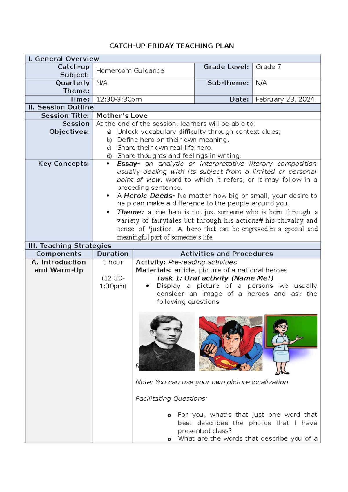 Catch UP Friday Teaching PLAN Homeroom Guidance - CATCH-UP FRIDAY ...