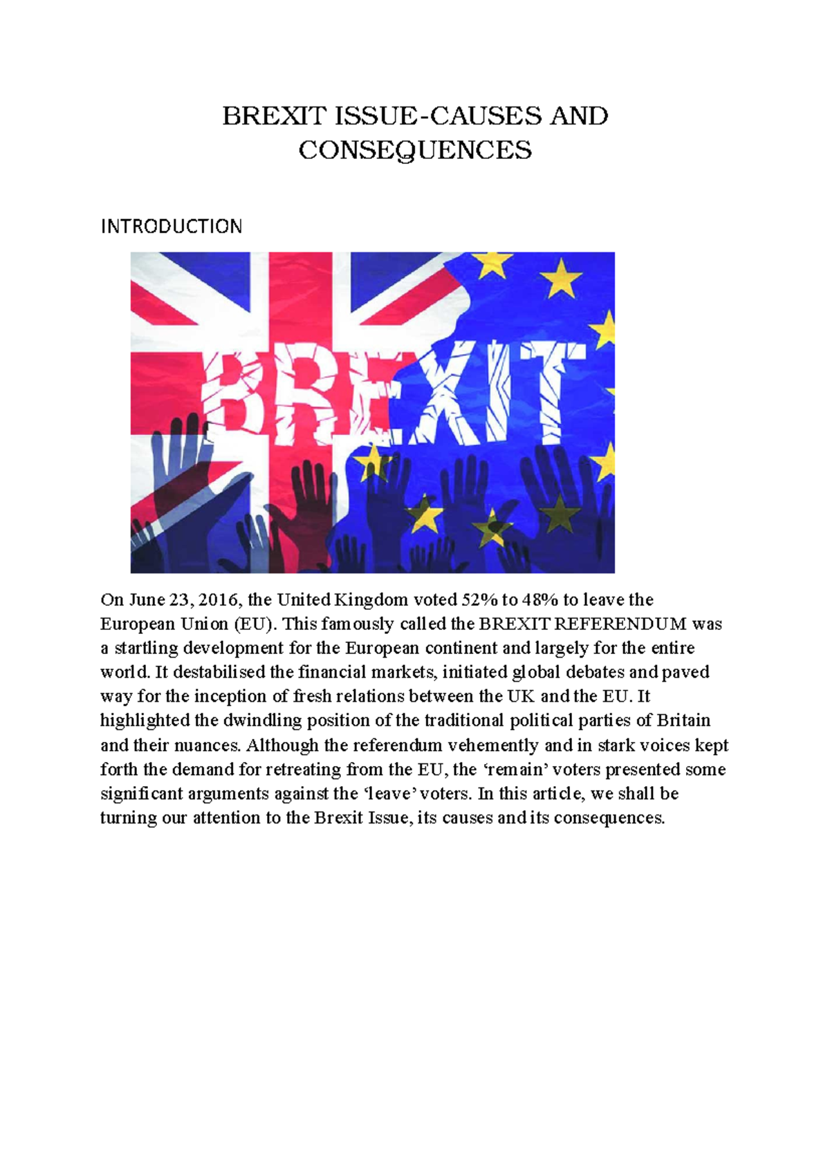 Brexit Issue - notes - BREXIT ISSUE-CAUSES AND CONSEQUENCES ...