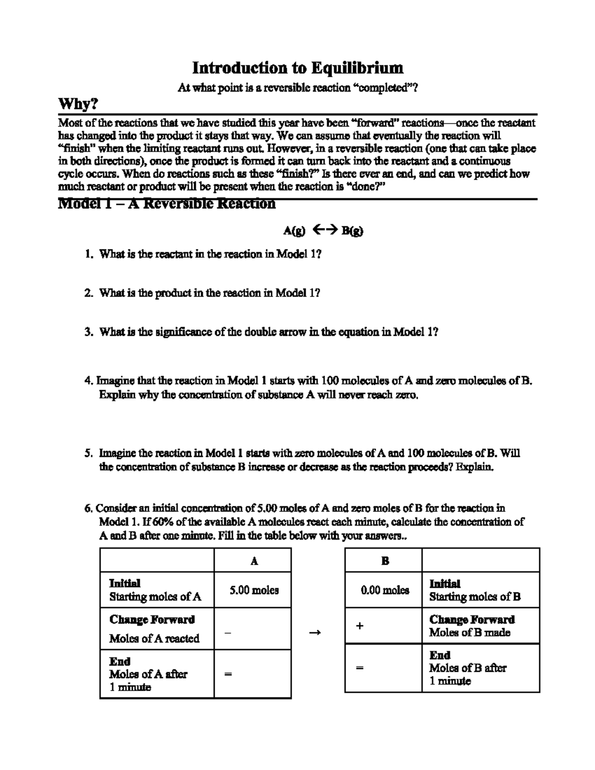 0 Intro to equilibrium short - CHM 113 - Studocu