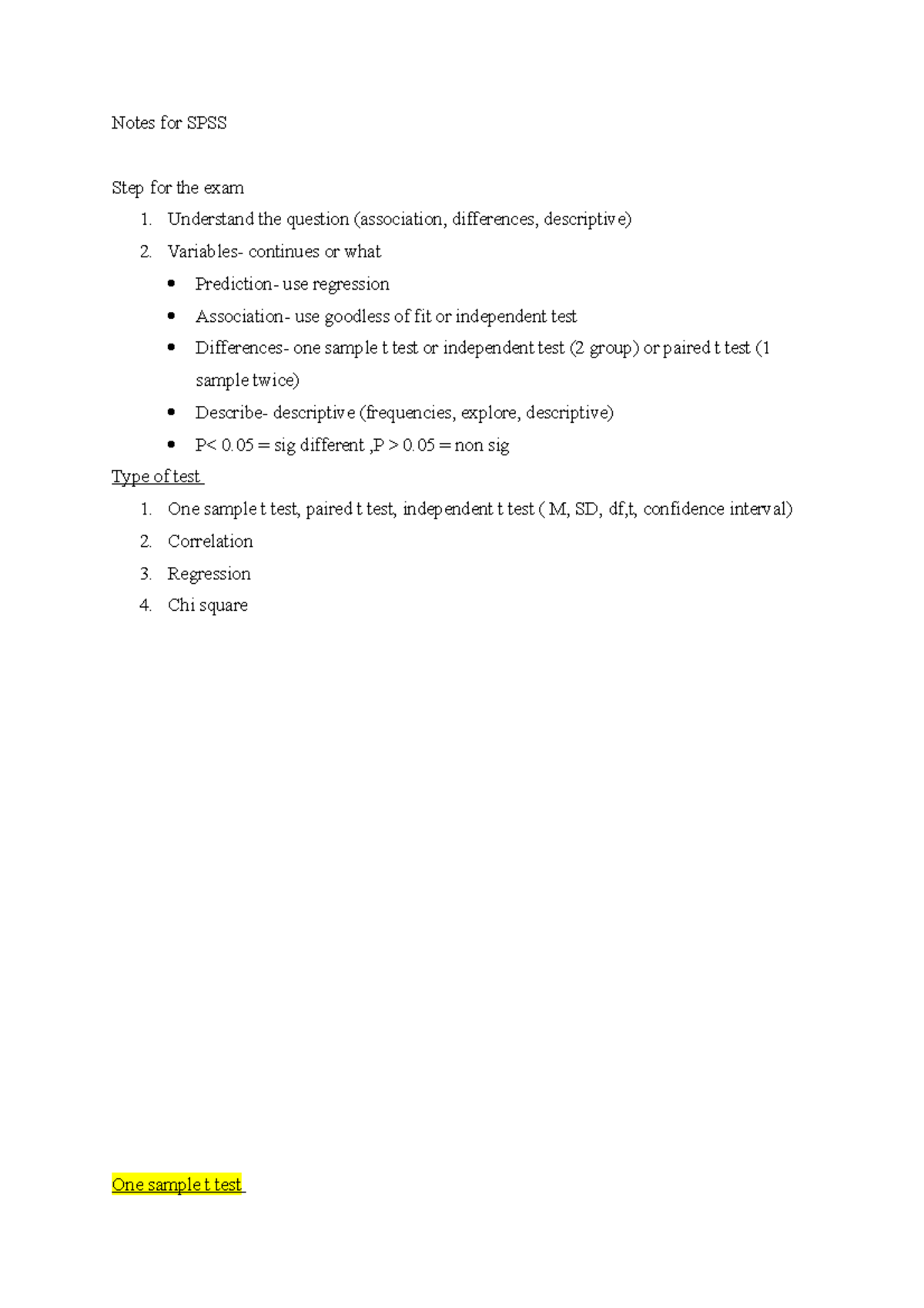 Notes for SPSS - Notes for SPSS Step for the exam 1. Understand the ...