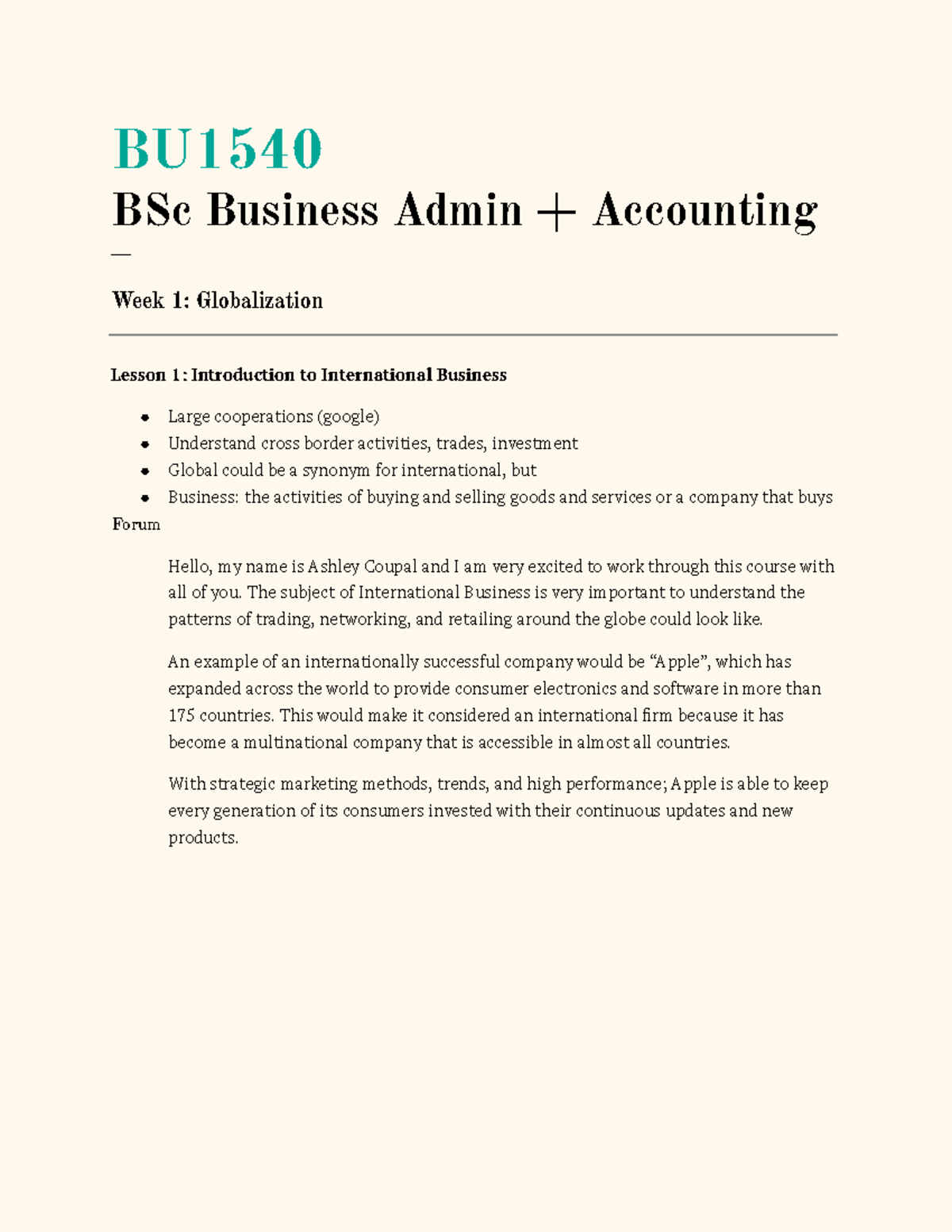Week 1 Globalization - Introduction to International Business - BU BSc ...