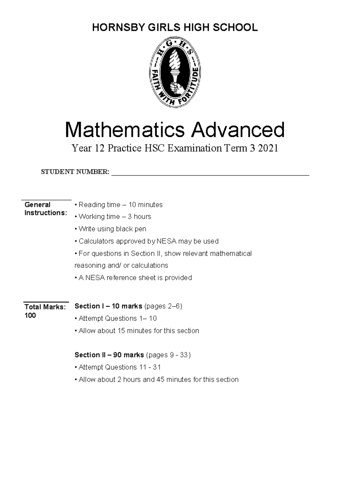 Hornsby Girls 2021 adv - Past paper - HORNSBY GIRLS HIGH SCHOOL ...