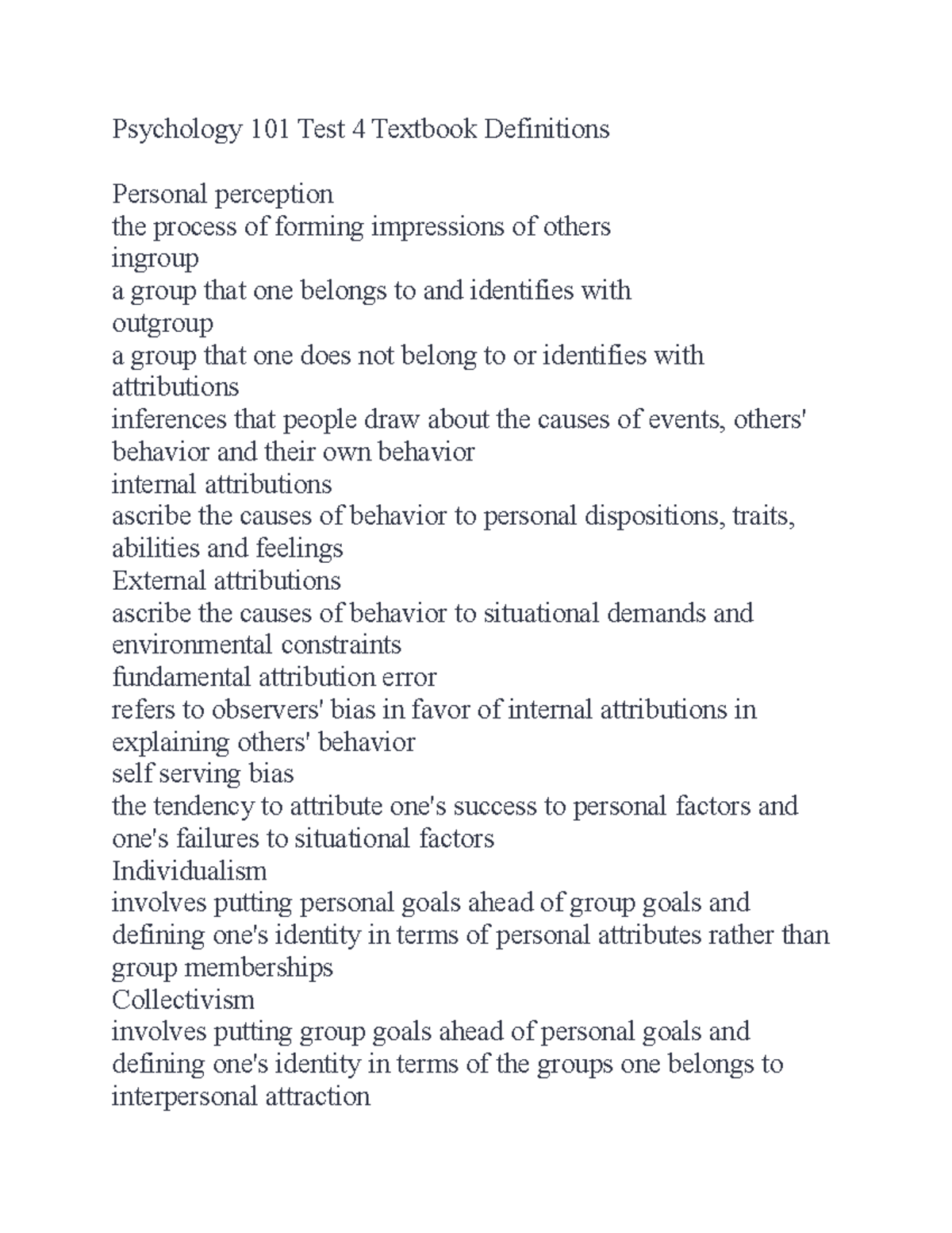 Psychology 101 Test 4 Textbook Definitions Psychology 101 Test 4 Psychology 101 Test 4 Textbook Definitions Psychology 101 Test 4