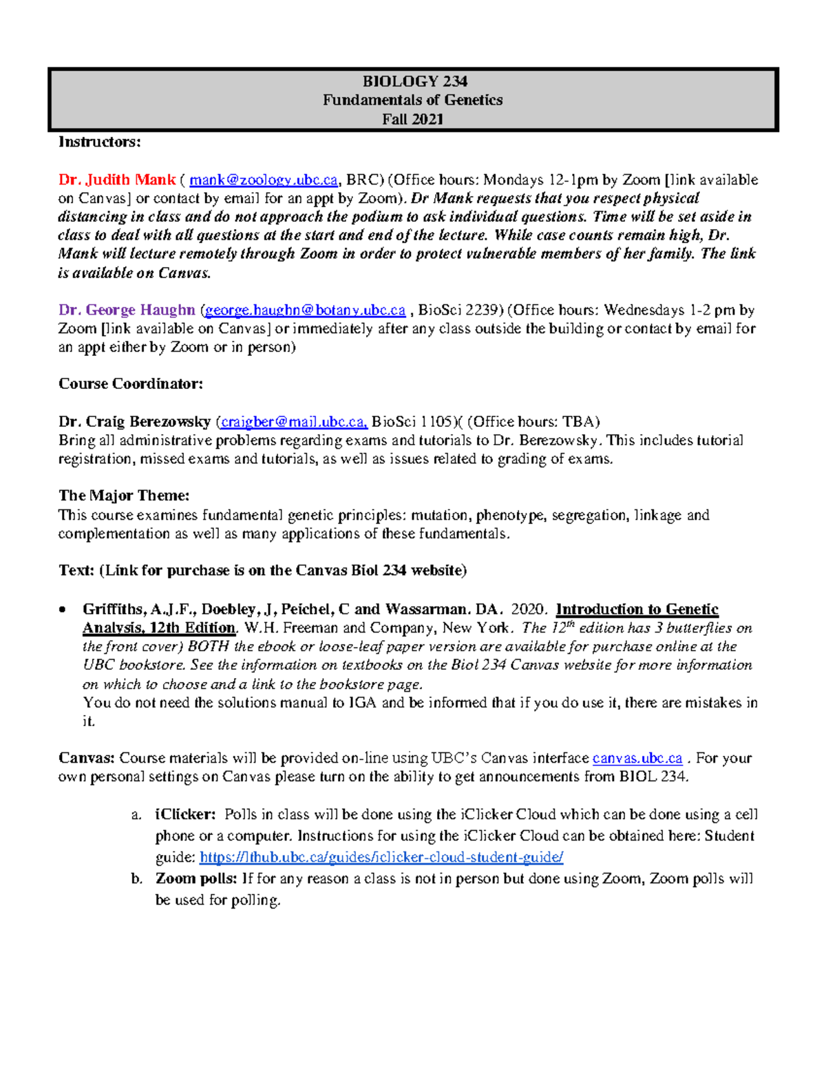 Biol 234 course outline fall 2021 v7 - BIOL 234 - UBC - Studocu