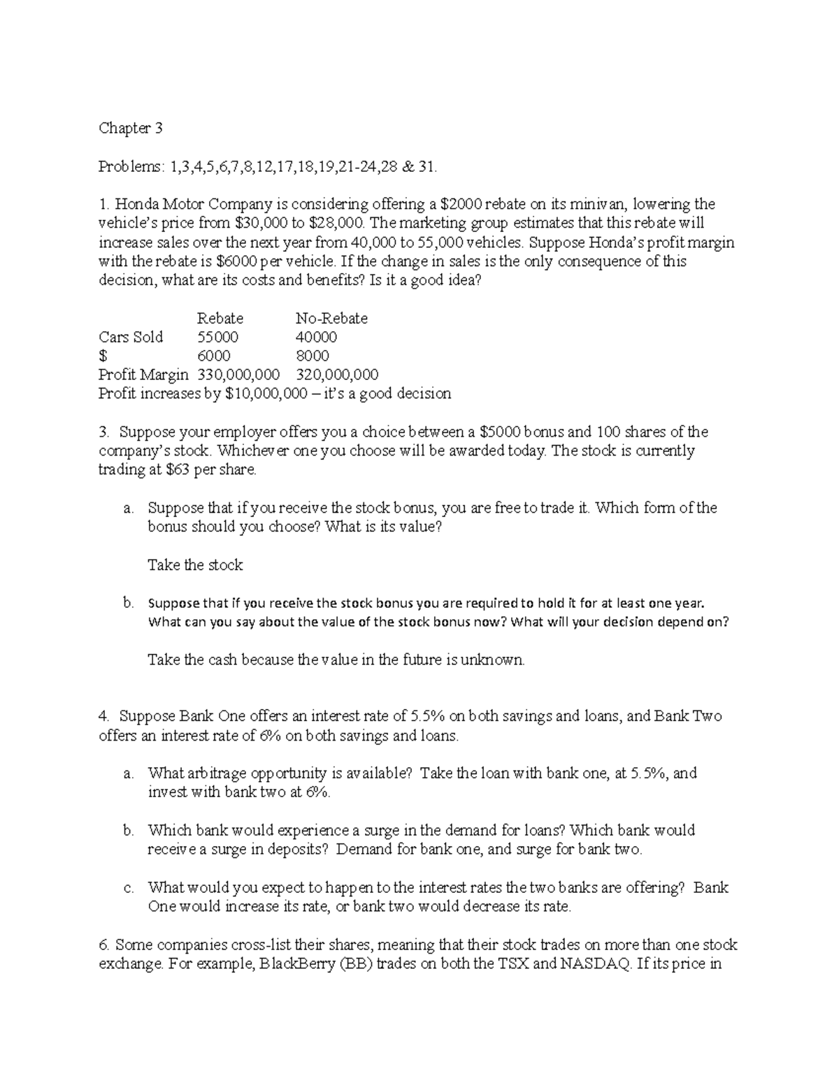 Chapter 3 and Chapter 4 - chap 3 and 4 - Chapter 3 Problems: 1,3,4,5,6 ...