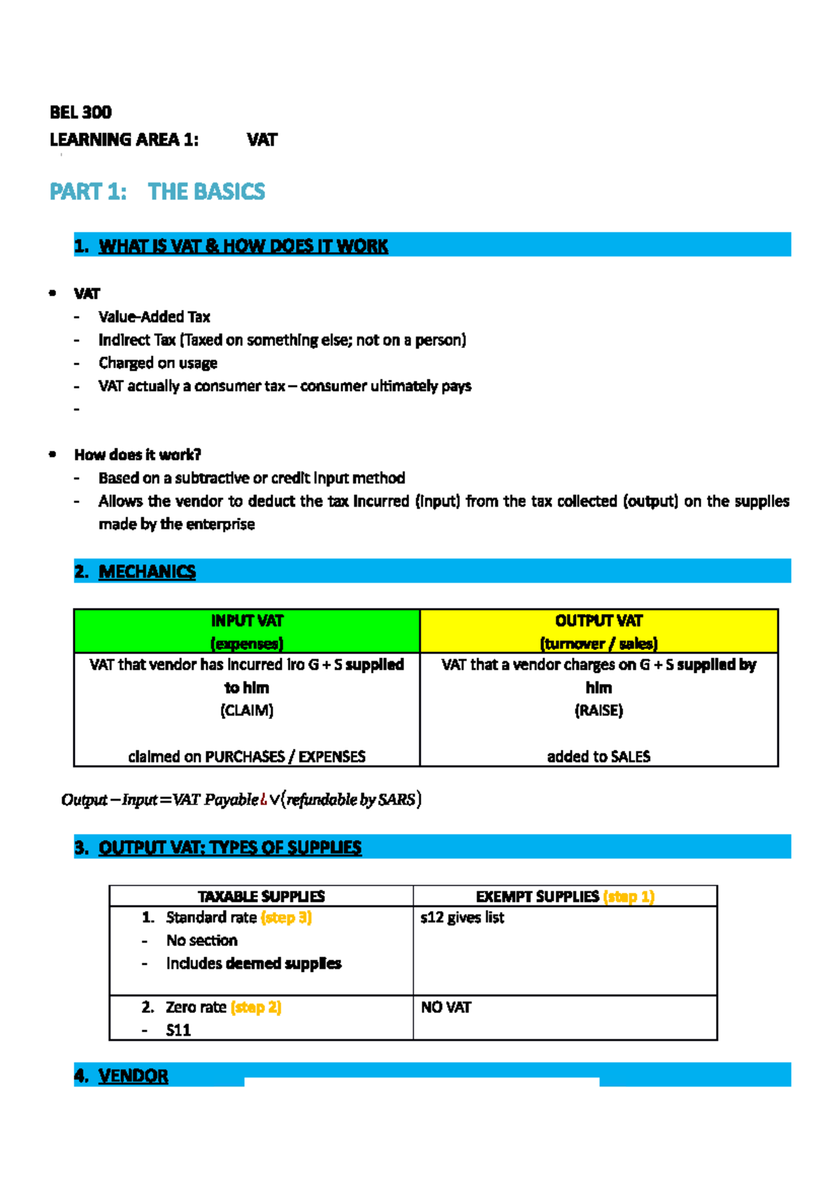 BEL VAT Notes - BEL 300 LEARNING AREA 1: VAT PART 1: THE BASICS 1. WHAT ...