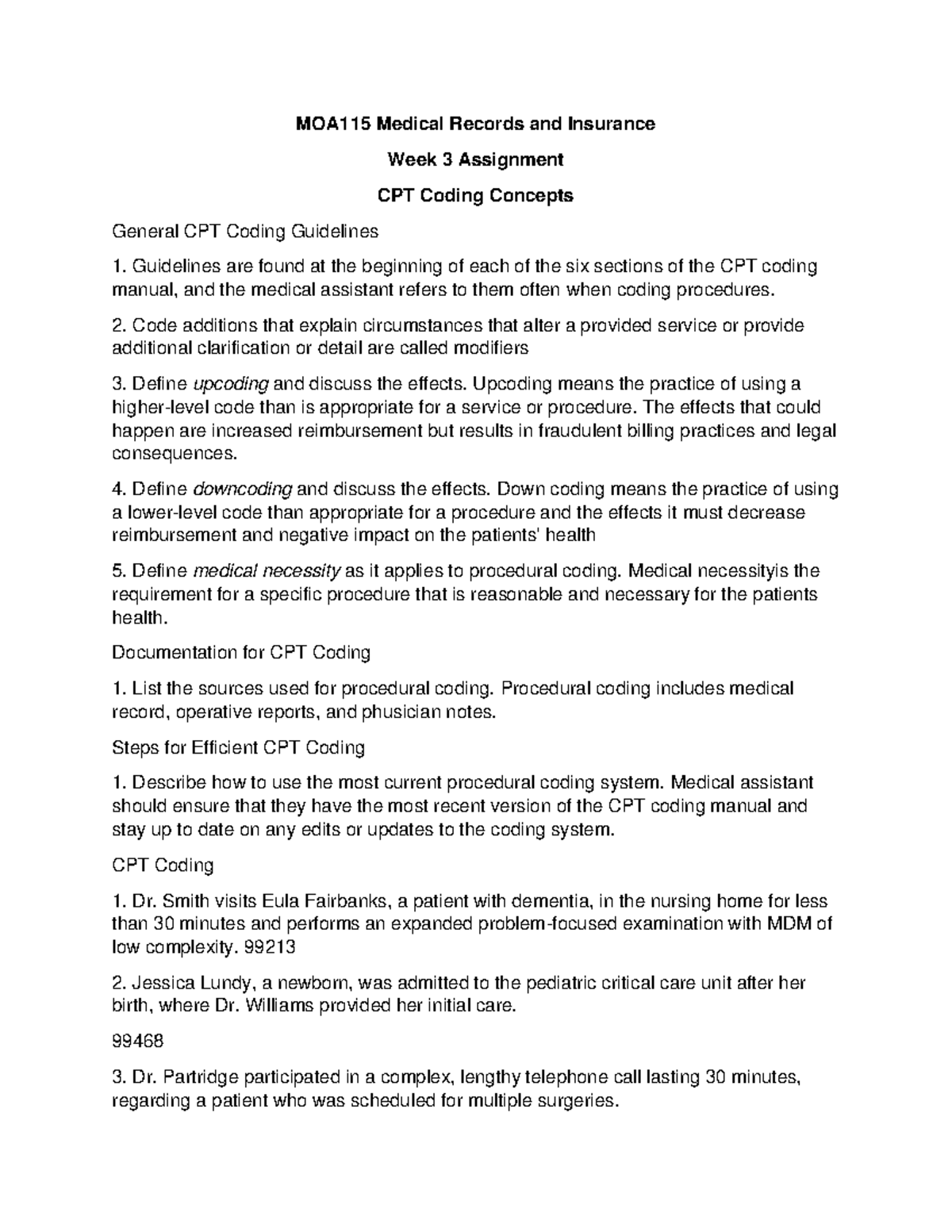 Week 3 Assignment Worksheet 1 - MOA115 Medical Records And Insurance ...