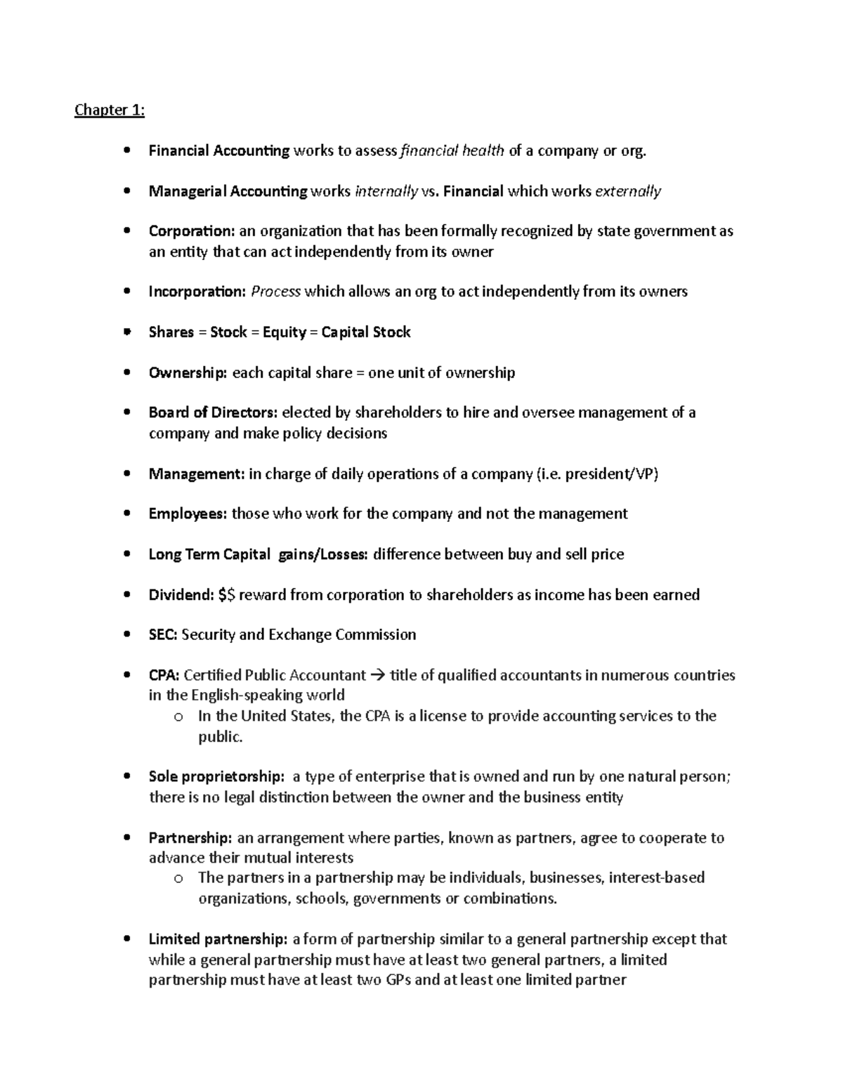 Financial Accounting Notes Chapter Financial Accounting Works To Assess Financial Health Of Company Or Org Managerial Accounting Works Internally Vs Financial Studocu