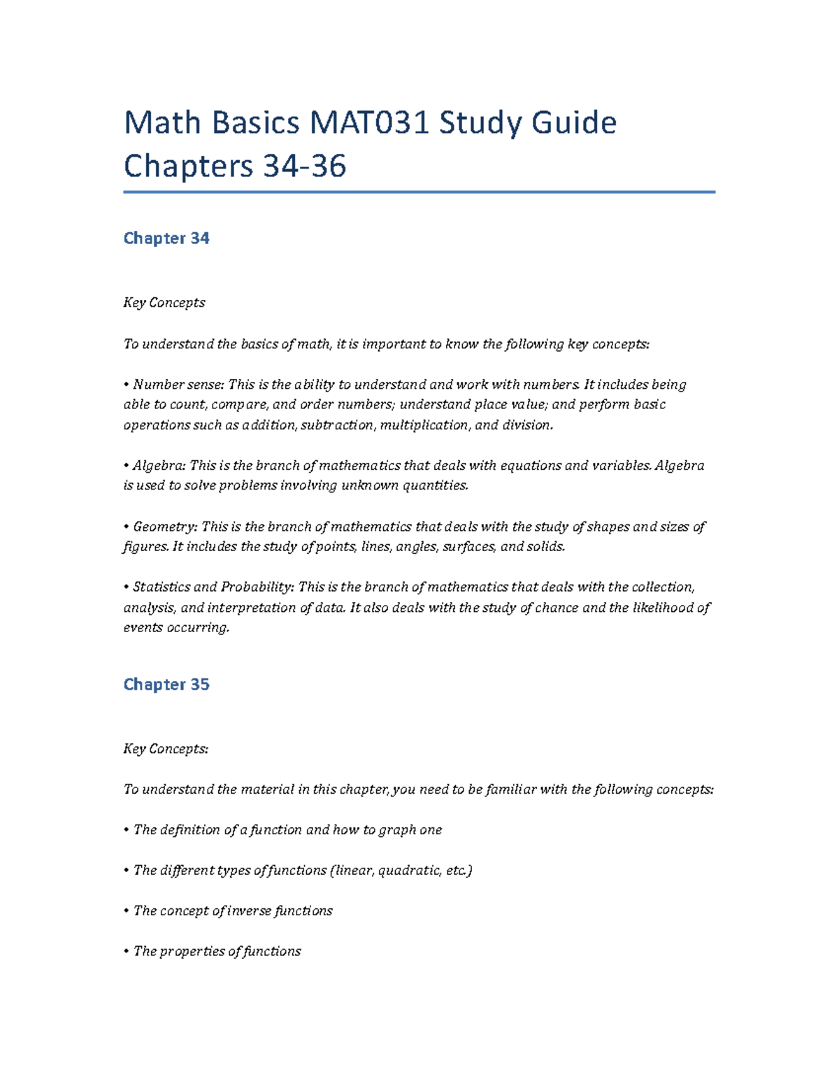 Math Basics MAT031 Study Guide Chapters 34-36 - Math Basics MAT031 ...
