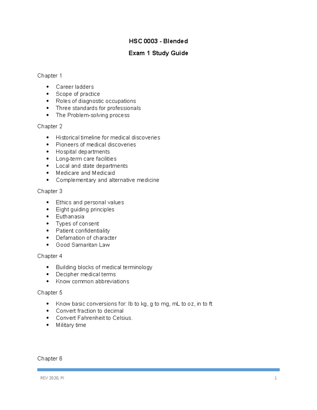 Exam 1 Study Guide 2 - HSC 0003 - Blended Exam 1 Study Guide Chapter 1 ...