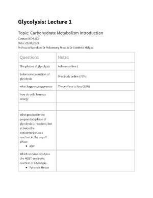 Glycolysis Cheat Sheet - BCM 252 - Studocu