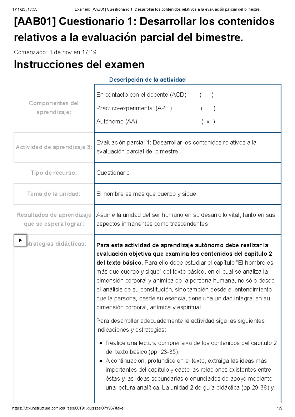 Examen [AAB01] Cuestionario 1 Desarrollar Los Contenidos Relativos A La ...