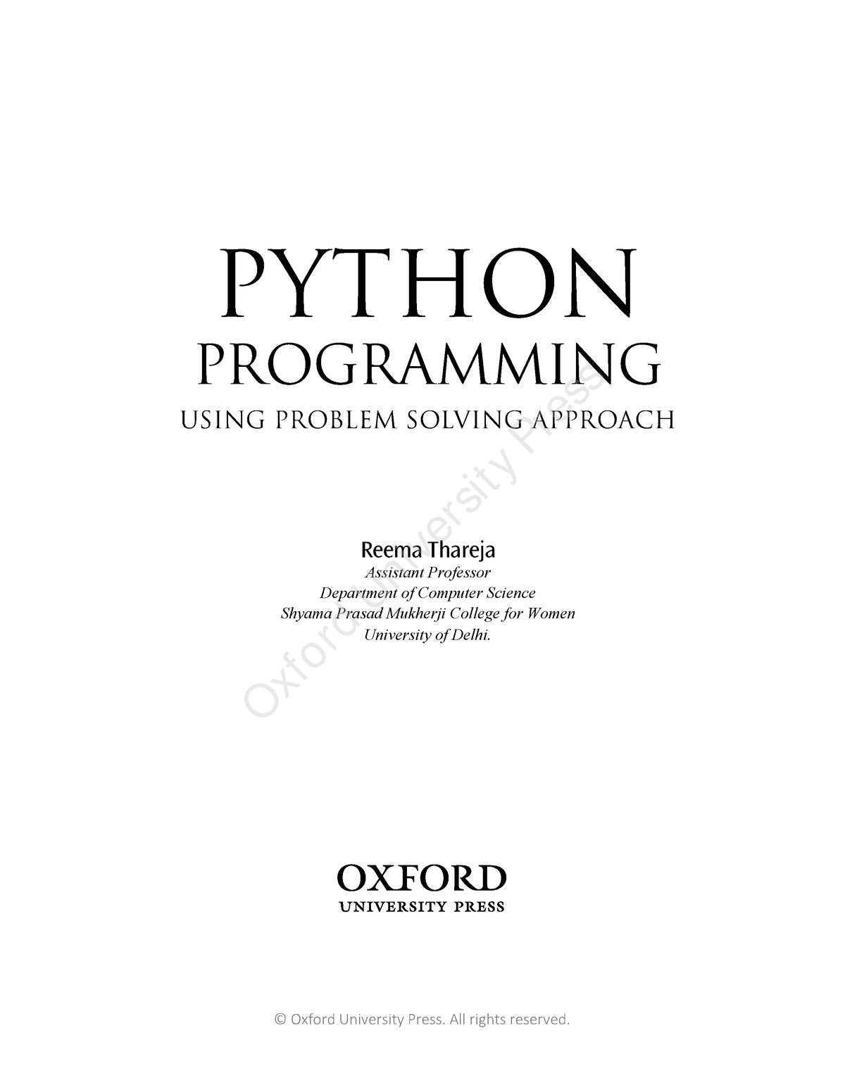 B01 Thareja Reema ”python Programming Using Problem Solving Approach” Assistant Professor