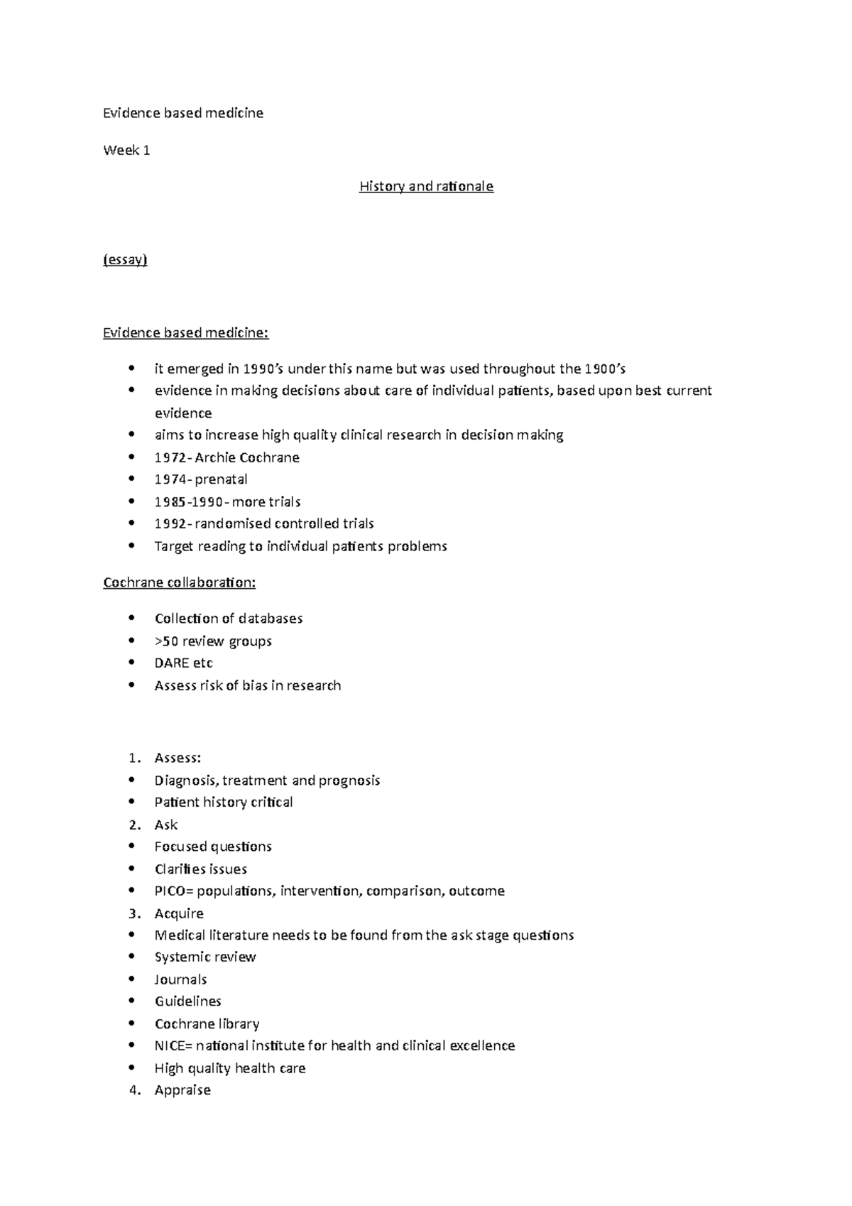 Evidence based medicine week 1 notes - Evidence based medicine Week 1 ...