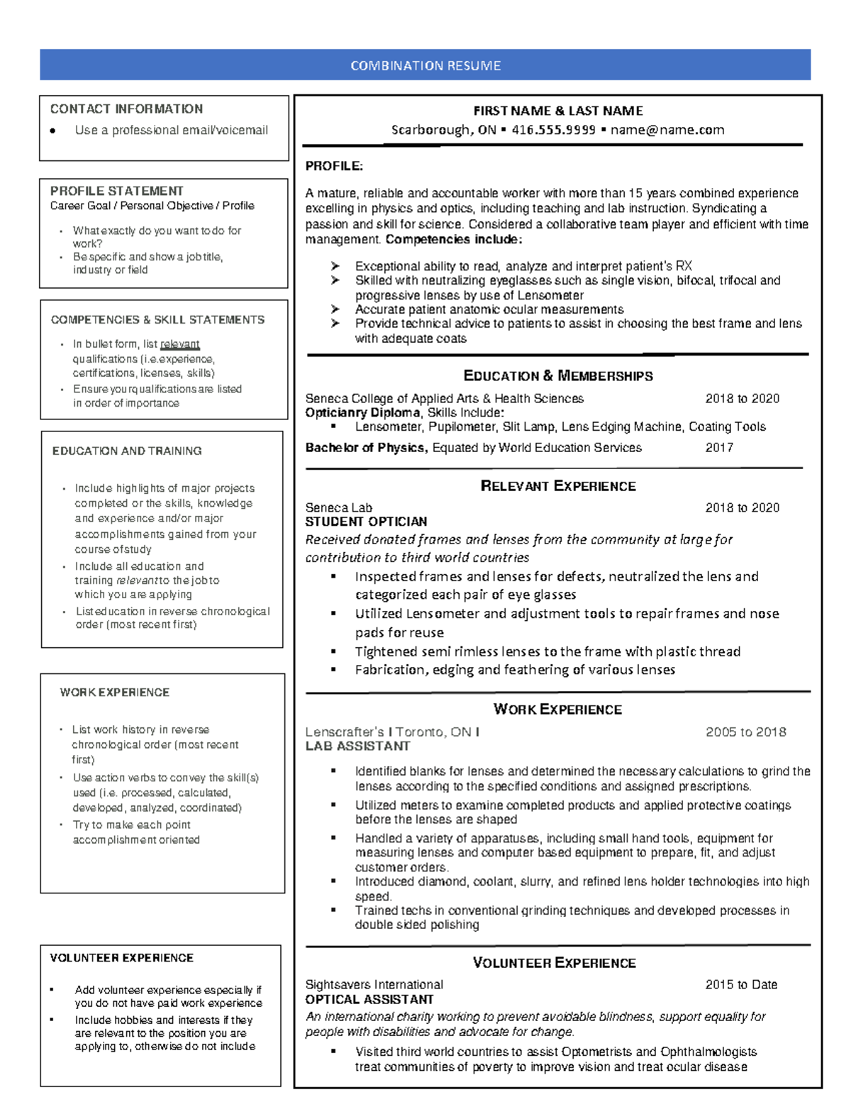 Combination Resume Example - COMBINATION RESUME FIRST NAME & LAST NAME ...