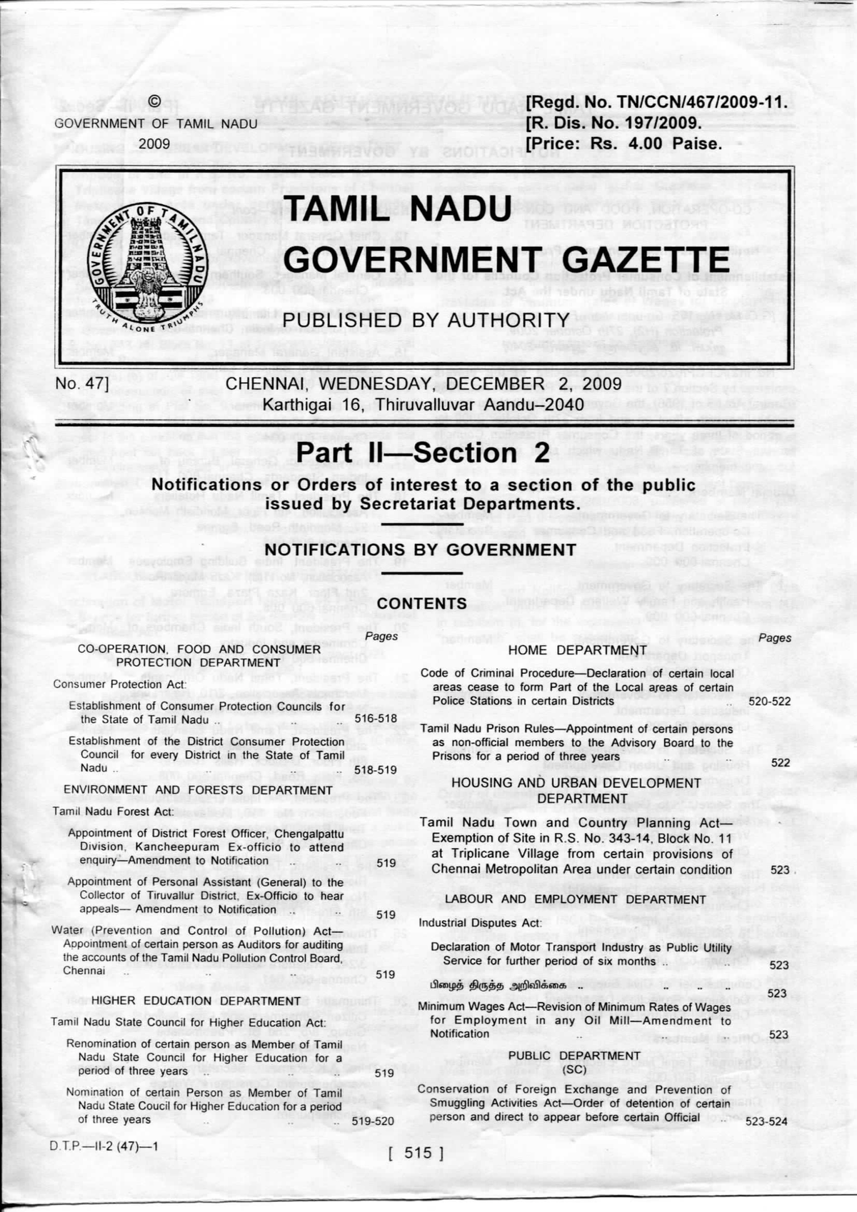 gazette-168-non-government-of-tamil-nadu-2009-regd-no-tn-ccn-467