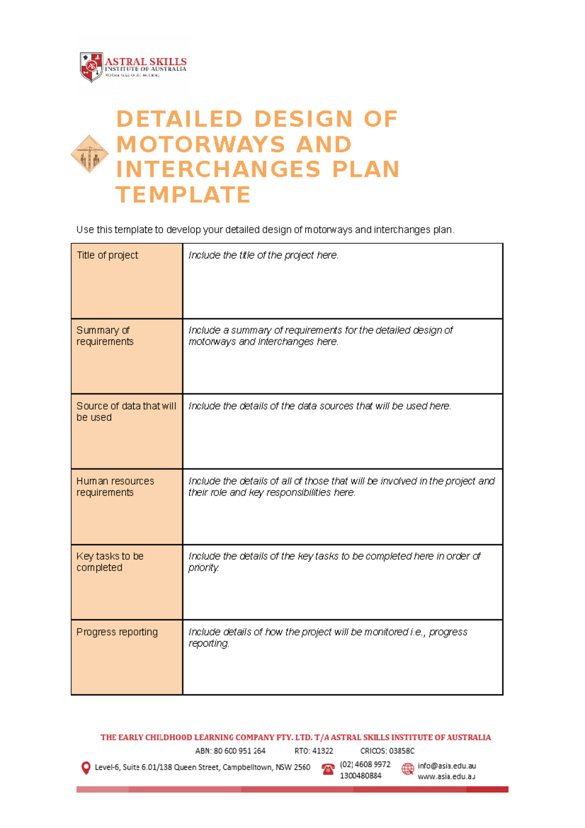 Riicwd 512E Detailed Design of Motorways and Interchanges Plan Template ...