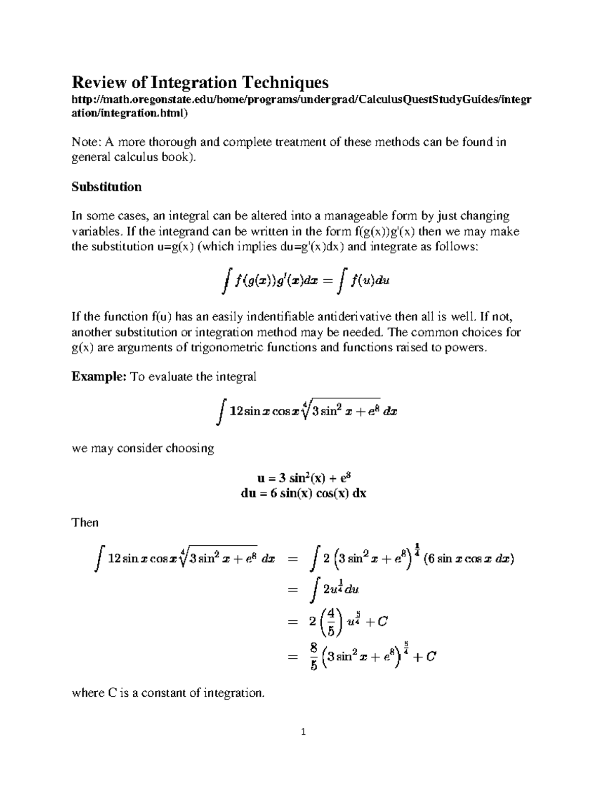 Integration guide - For Practice - 1 Review of Integration Techniques ...