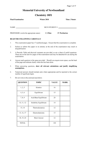 Chem Lab 4 Docus - Chem Lab. CHEM 1051 - Chemistry 1051 LABORATORY ...