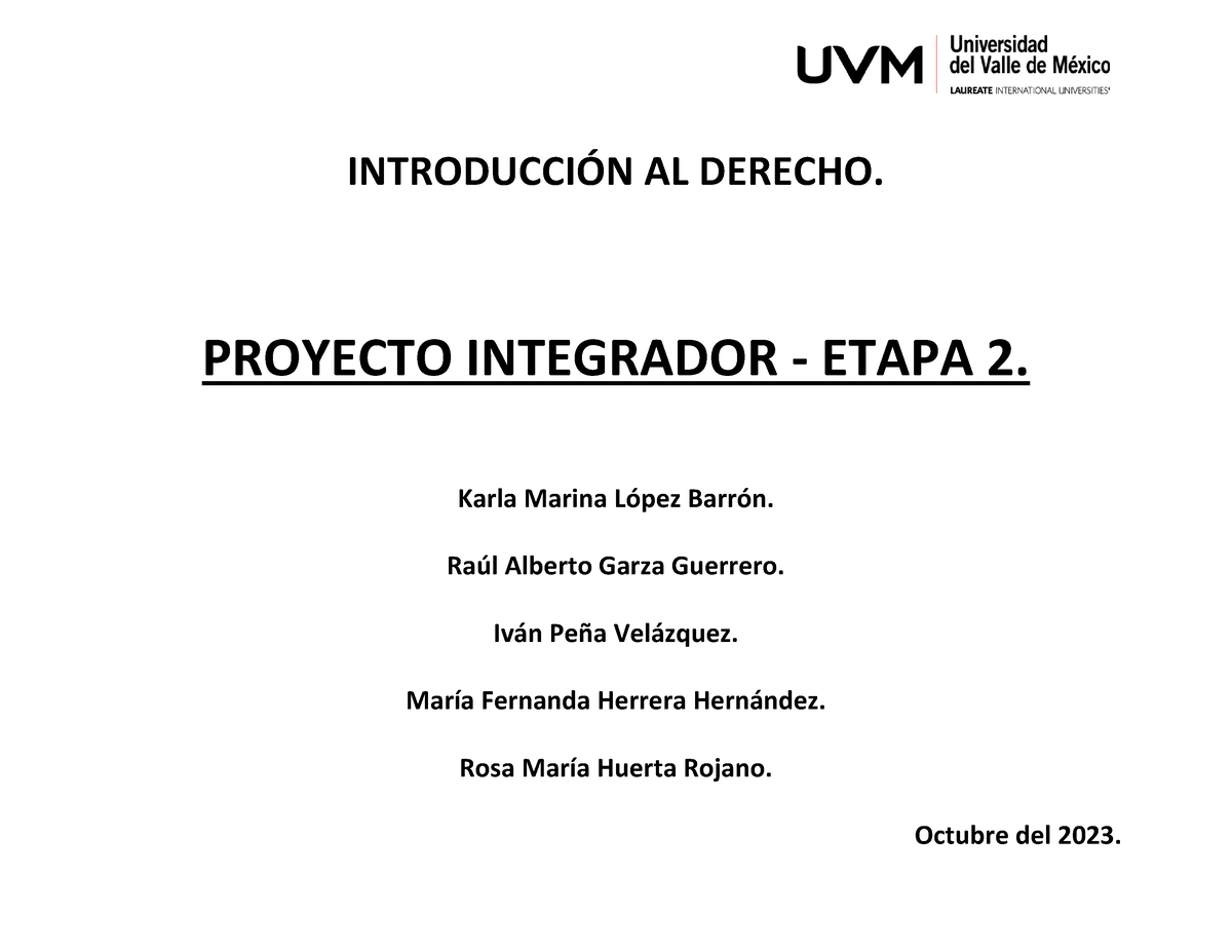 Proyecto Integrador - INTRODUCCIÓN AL DERECHO. PROYECTO INTEGRADOR ...