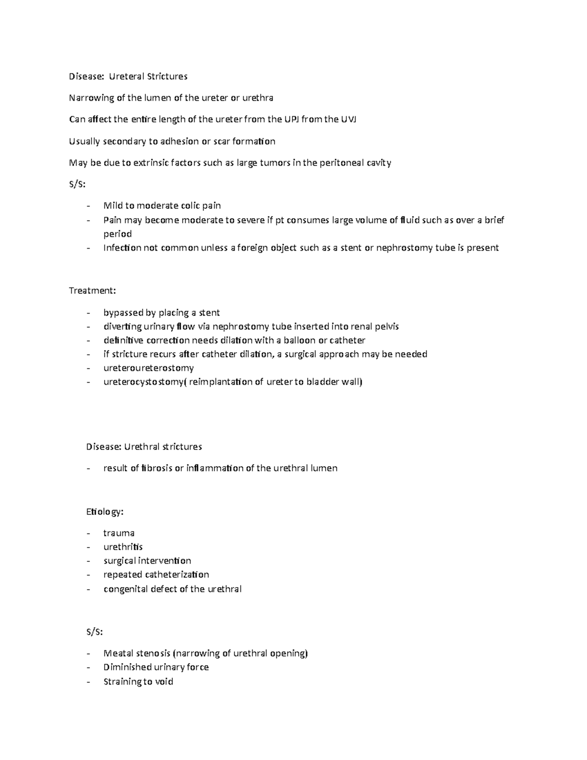 Renal Trauma concept map - Disease: Ureteral Strictures Narrowing of ...