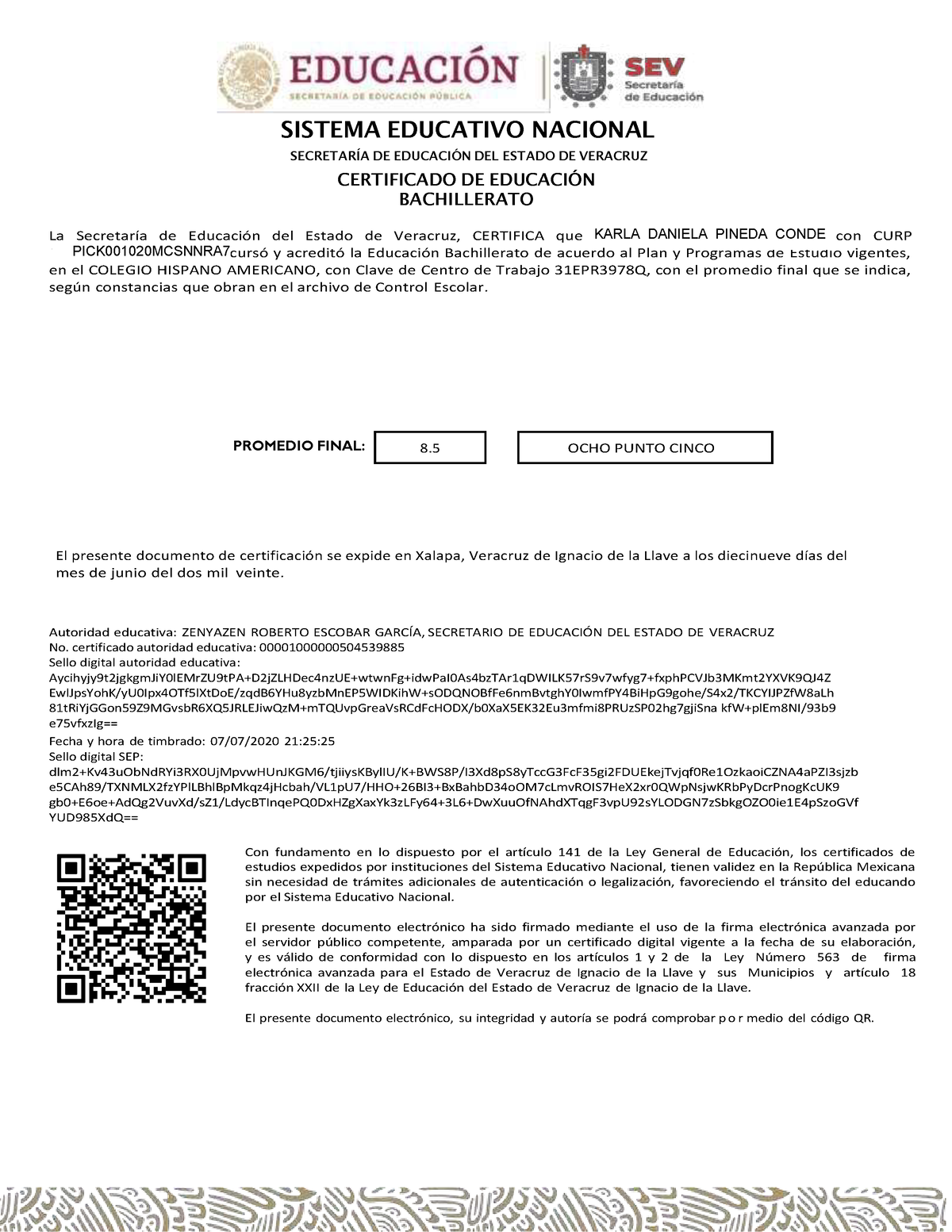 Certificado Editable Estado De Veracruzd Sistema Educativo Nacional SecretarÍa De EducaciÓn 8513