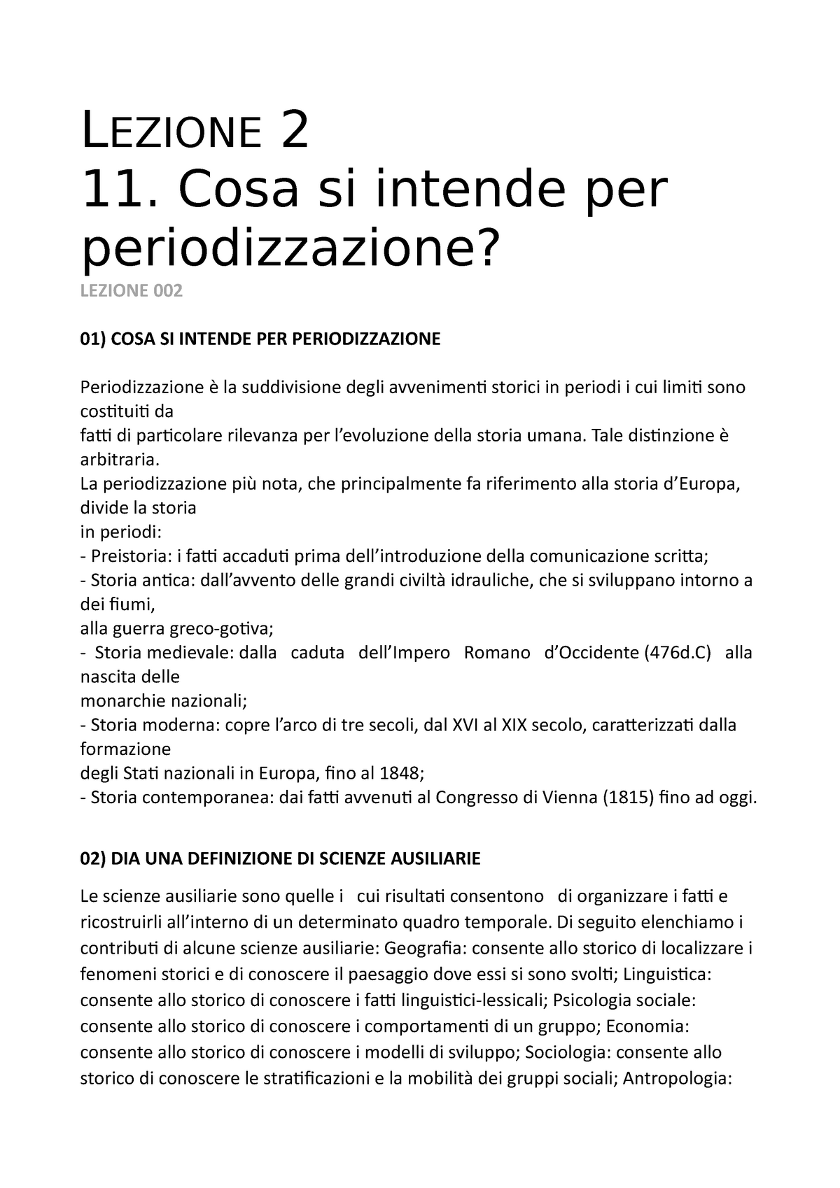 5. La periodizzazione della Storia moderna e della Storia contemporanea 