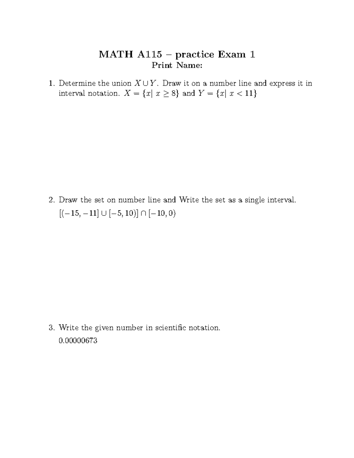 Matha 115-Practice Exam1-Fall24 - MATH A115 – practice Exam 1 Print ...