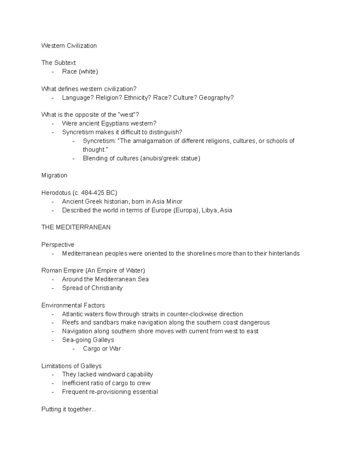 His 004 Lecture Notes 1 Western Civilization The Subtext Race