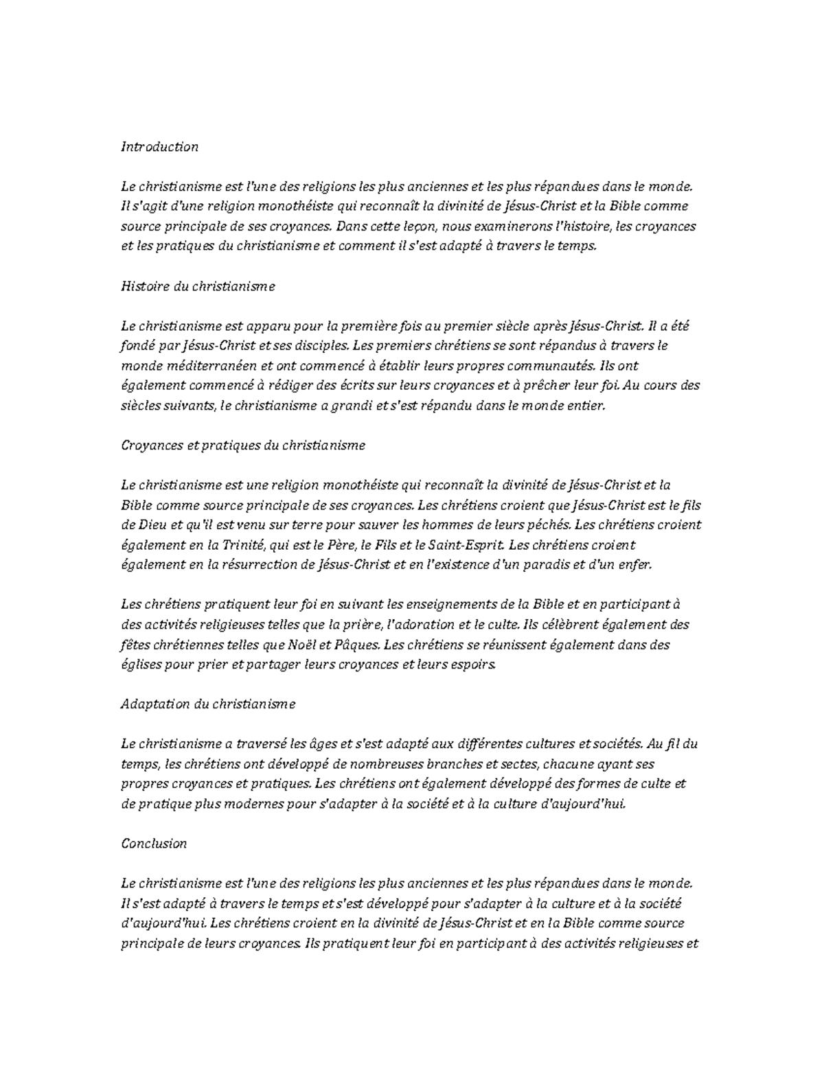 Christian Studies Study Notes - Introduction Le christianisme est l'une ...
