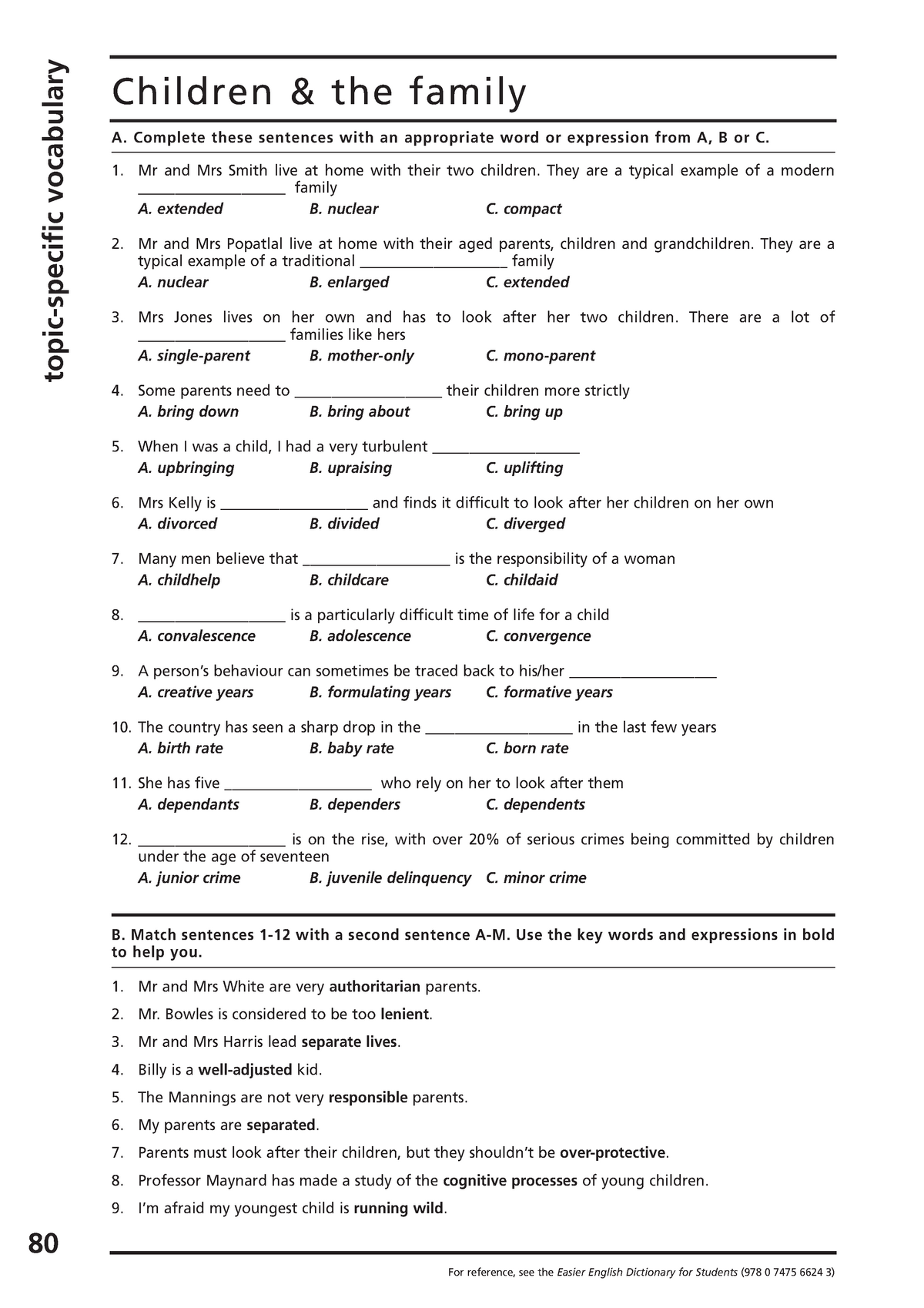 Ielts Vocabulary Exercises Children And The Family Topic specific 