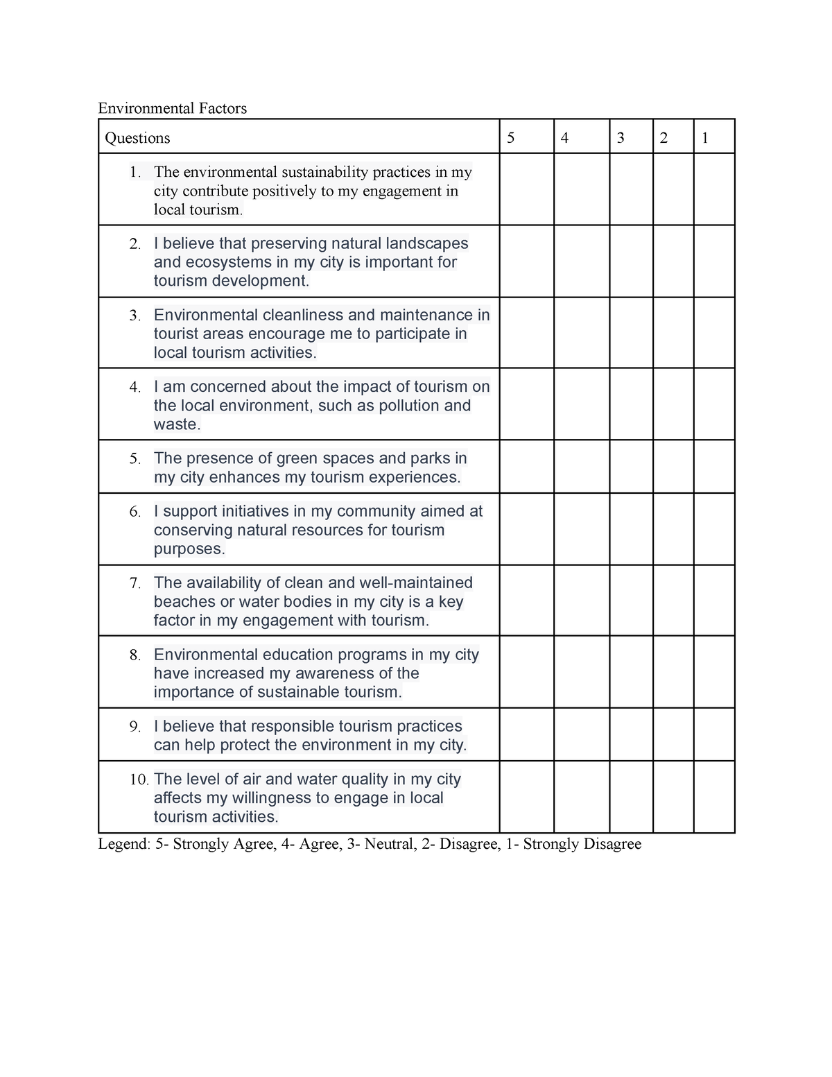 Research Questions (Environmental factors) nvironmental Factors ...