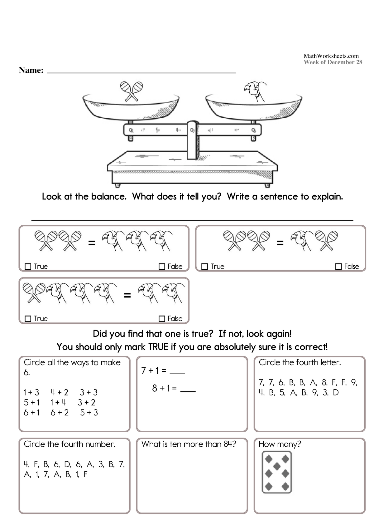 Math Worksheets Grade 1 12 28 - Name: - Studocu