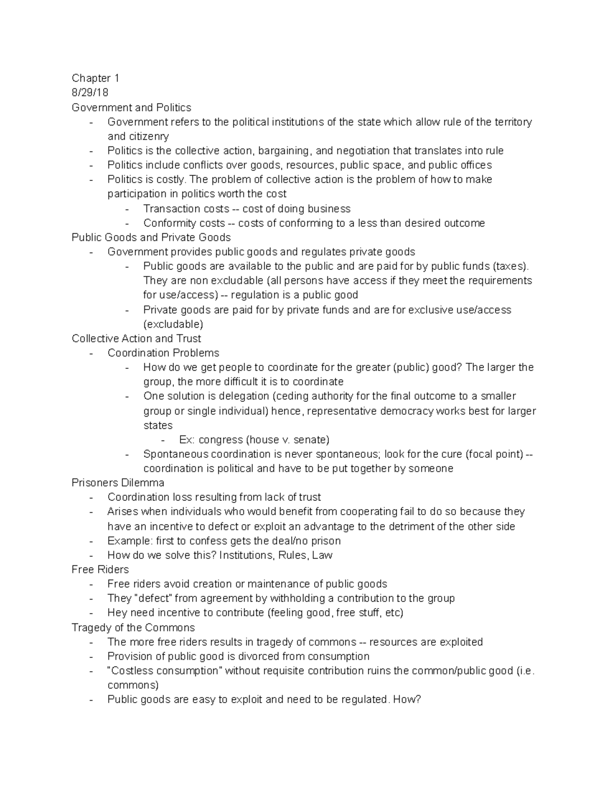 POLS102 Exam 1 - Lecture notes 1-4 All of Exam 1 - Chapter 1 8/29 ...