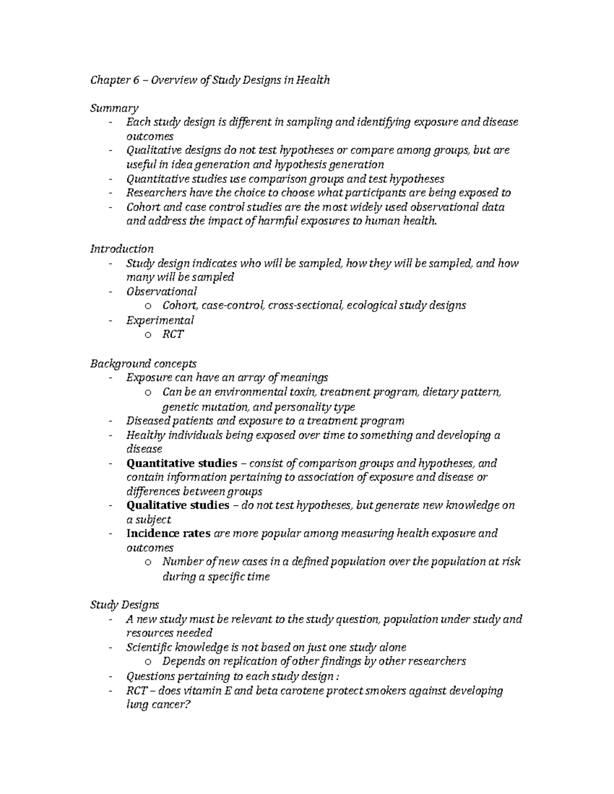 Chapter 6 – Overview of Study Designs in Health - Chapter 6 – Overview ...