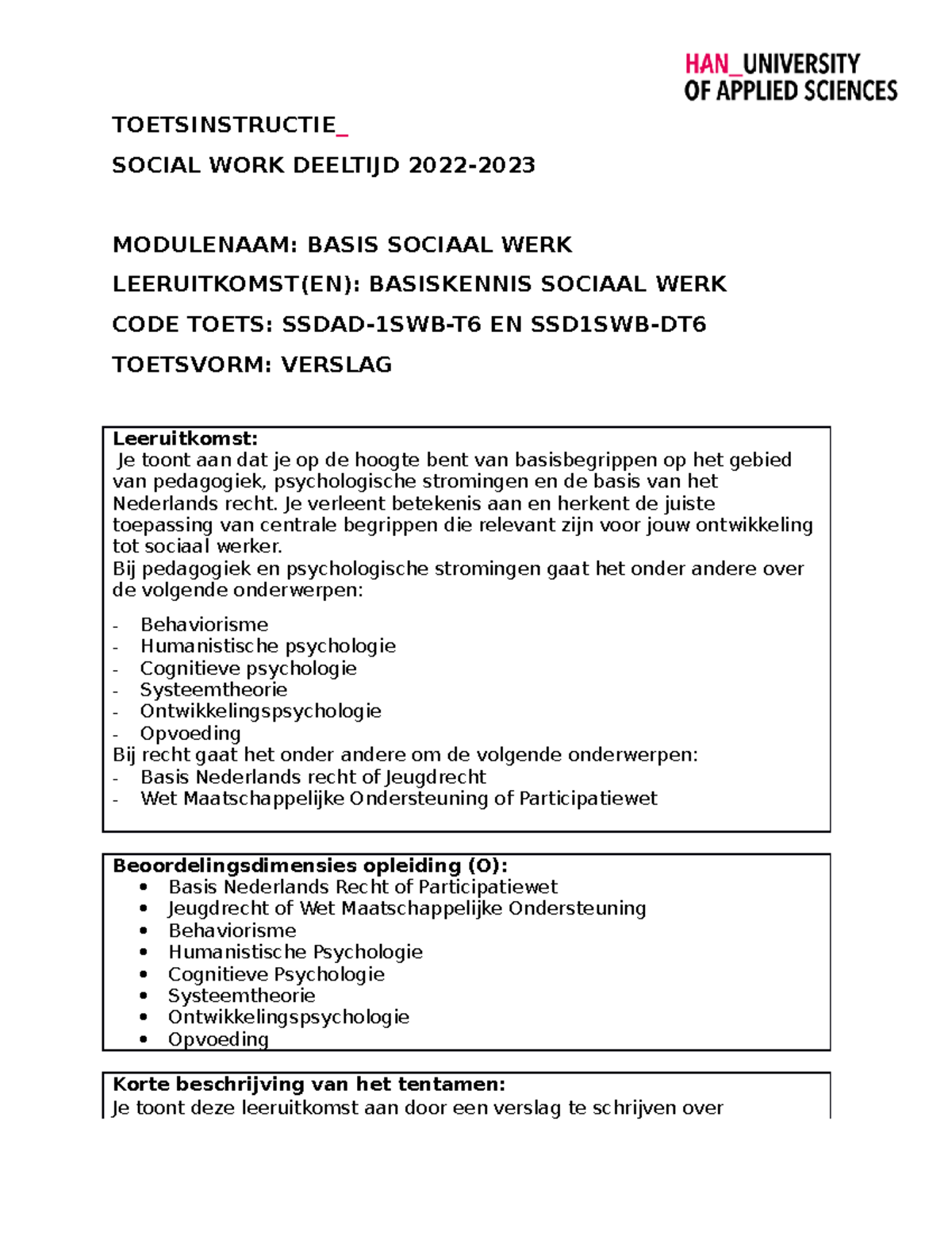 BSW Basiskennis Sociaal Werk Toetsinstructie 22-23 - TOETSINSTRUCTIE ...