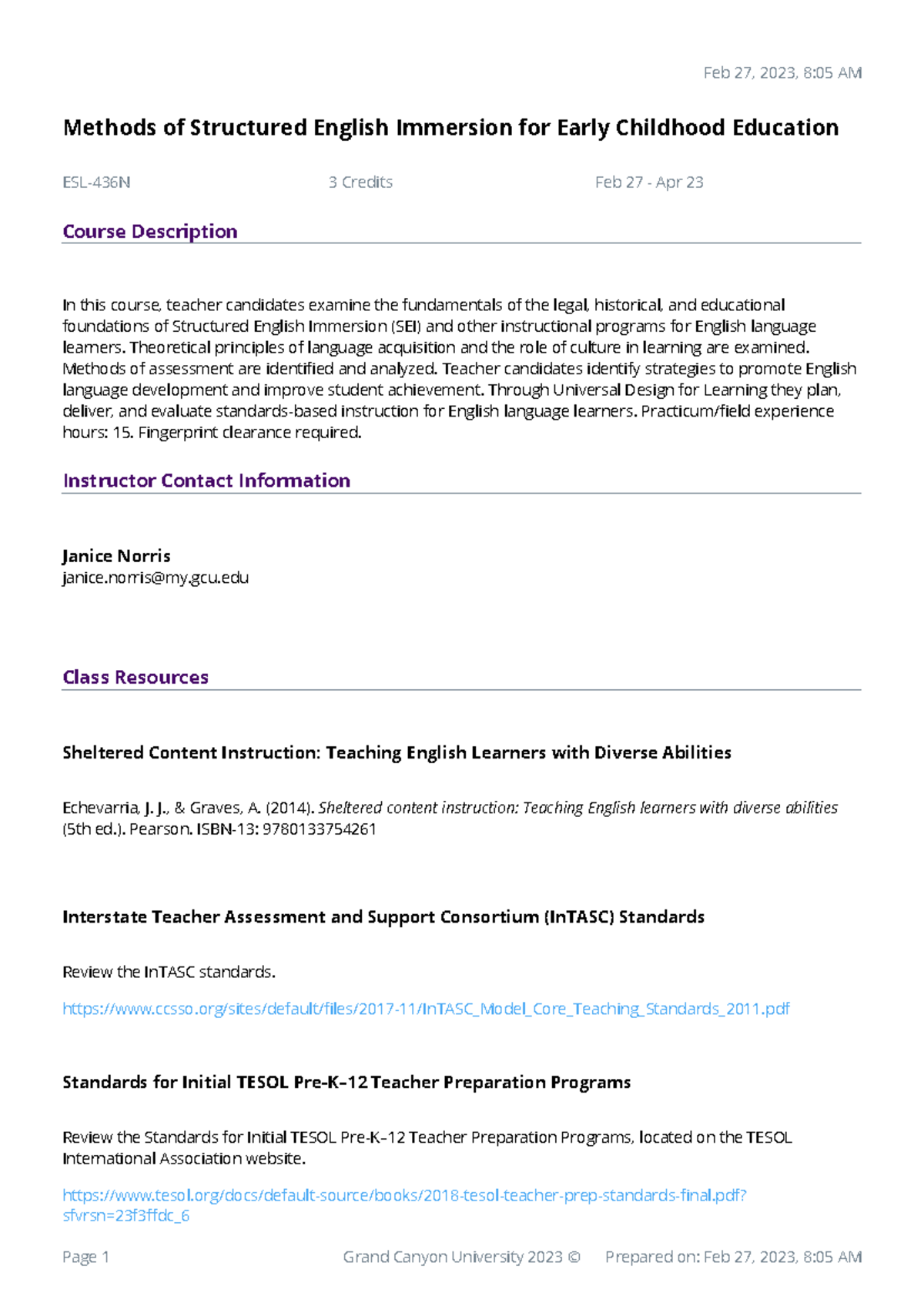 Syllabus ESL-436N-O500-20230227 - Feb 27, 2023, 8:05 AM Methods of ...