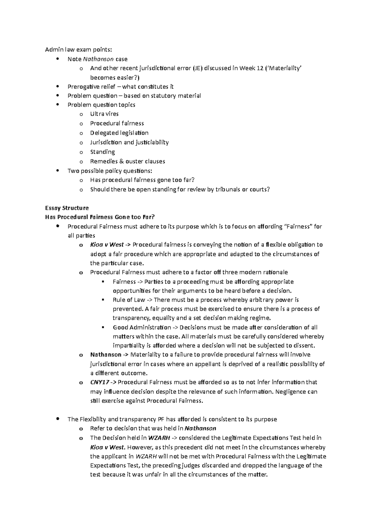 B. Admin Law Exam Points - Admin Law Exam Points: Note Nathanson Case O ...