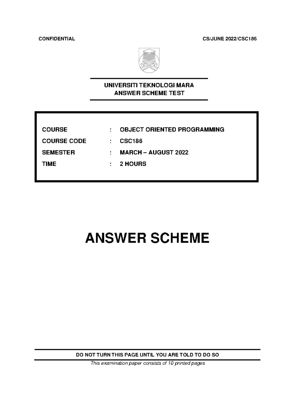 CSC186-OBJECT ORIENTED PROGRAMMING FINAL EXAMINATION PDF UITM DIPLOMA ...