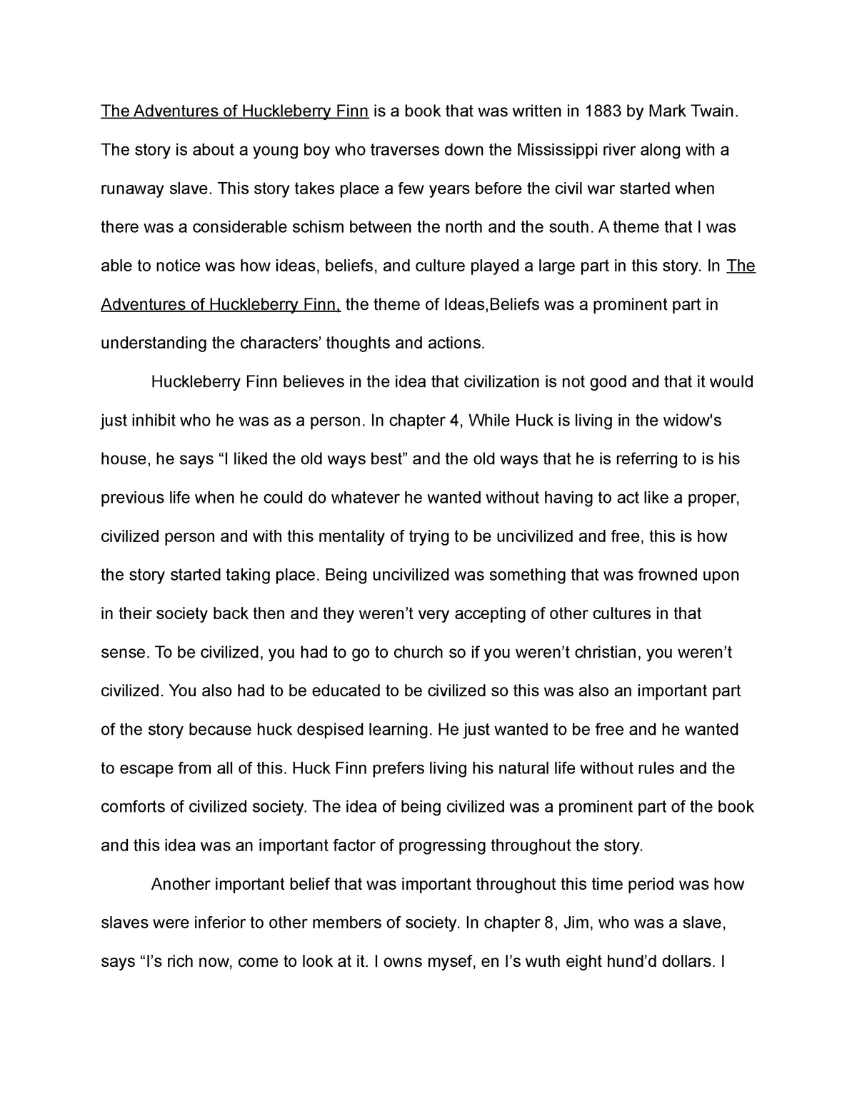 huckleberry finn book report essay