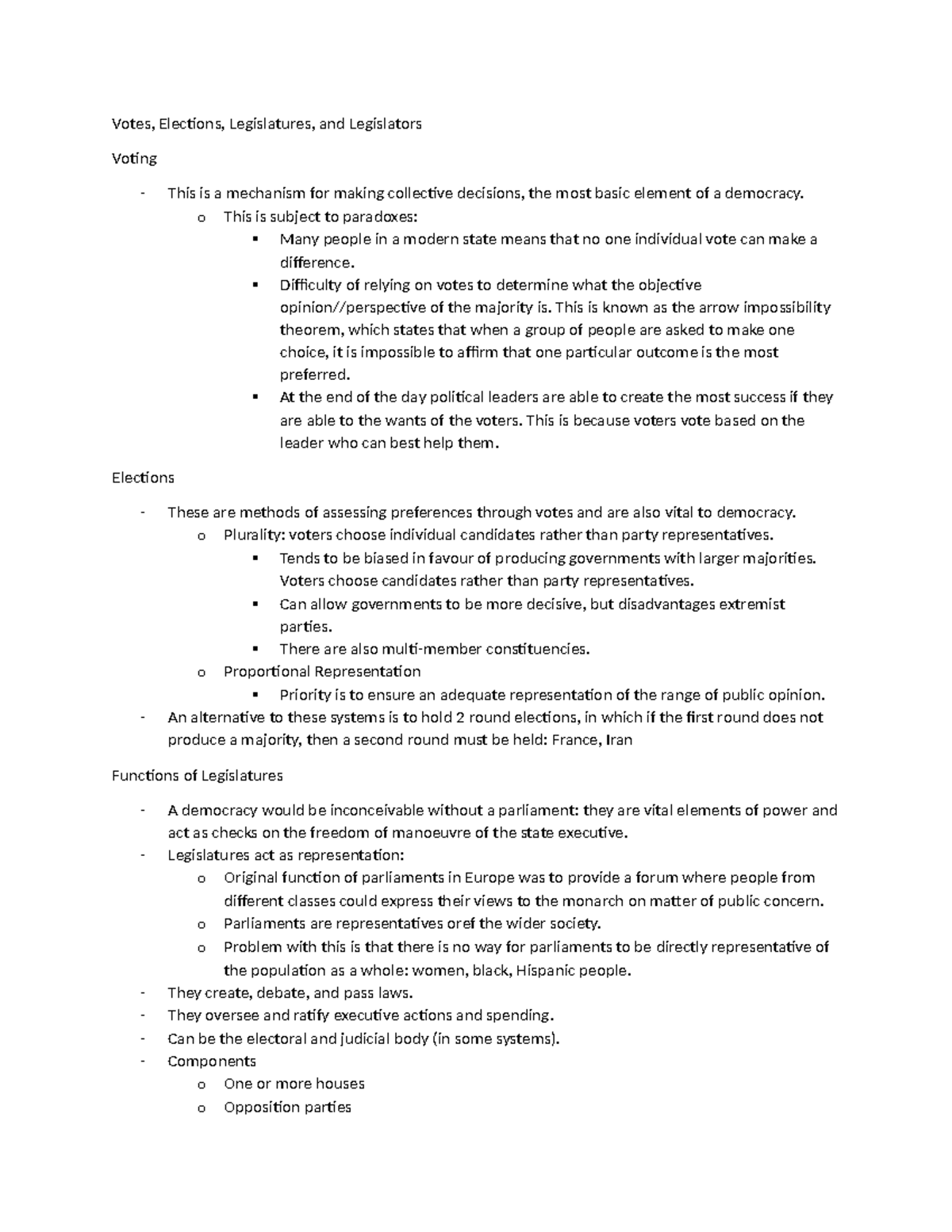 Poli Sci Week6 - Based off lecture and textbook notes - Votes ...